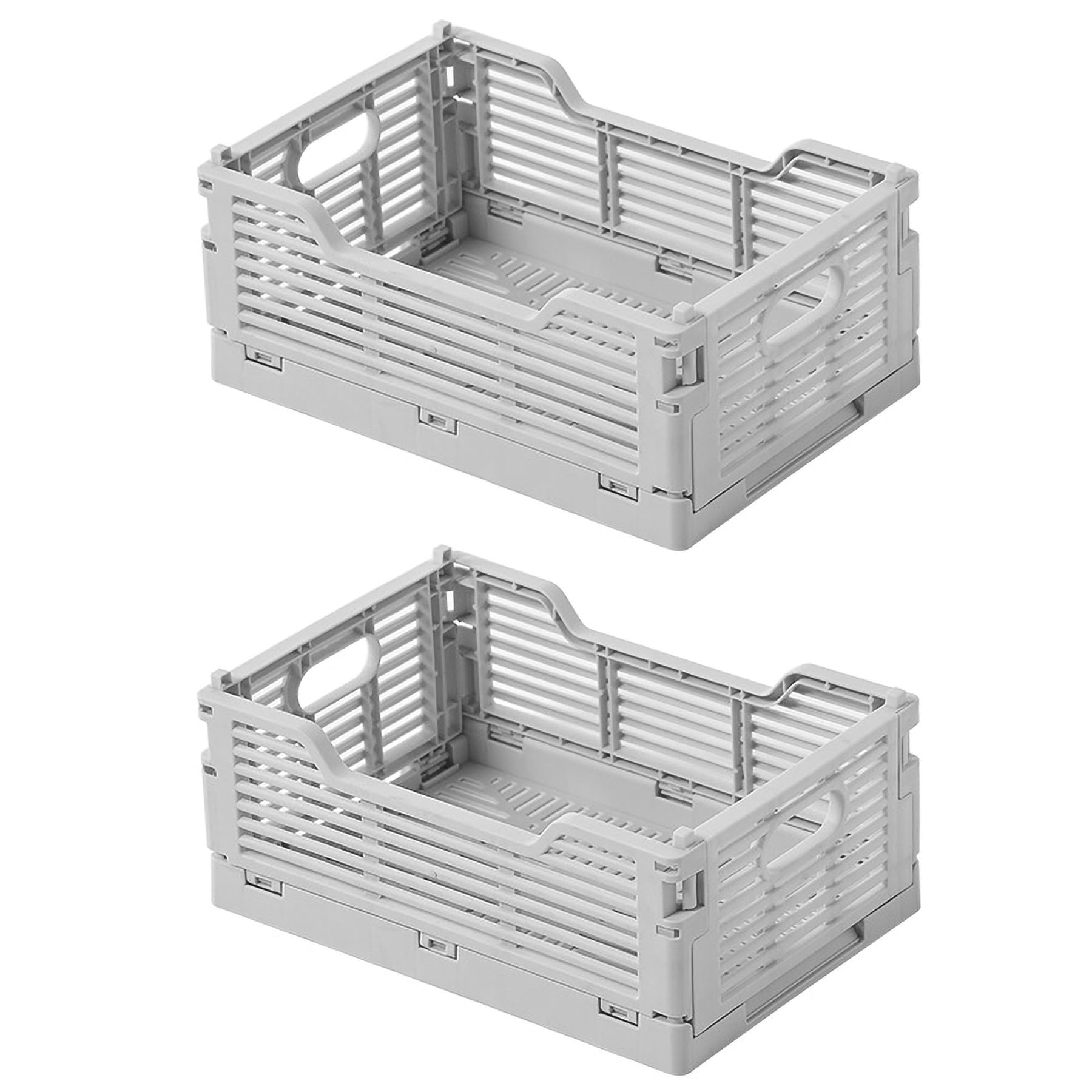Spesh 2 Pcs Collapsible Storage Crates Stackable Folding Crates Storage Boxes Plastic Foldable Baskets for Office Home(Grey, 22*15*9cm)