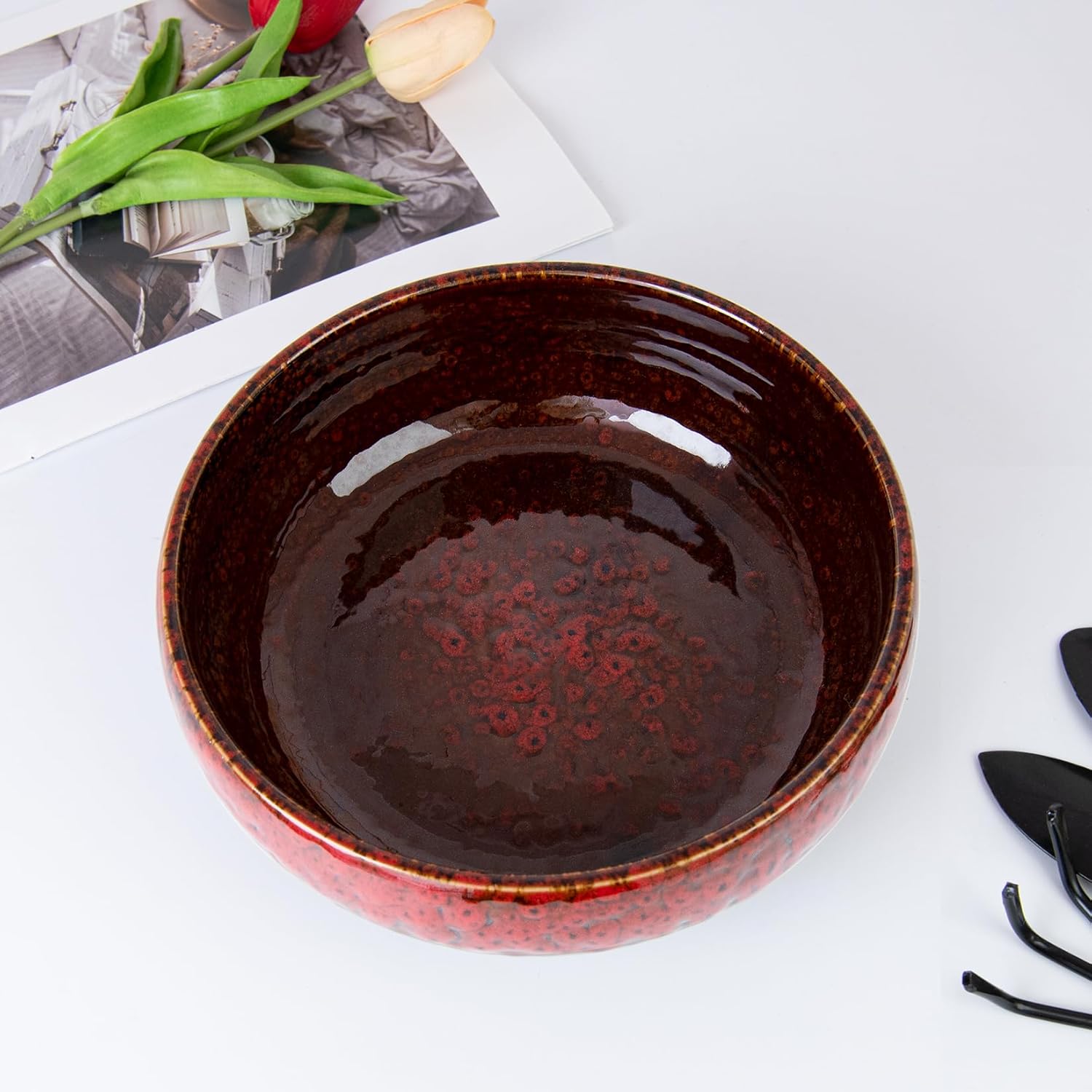 ARTKETTY Lotus Bowl Planter - 8 Inch Large Lotus Flower Bowl for Water Plants, Ceramic Bonsai Bowl for Hydroponic Plant Succulent Plants Indoors Outdoor
