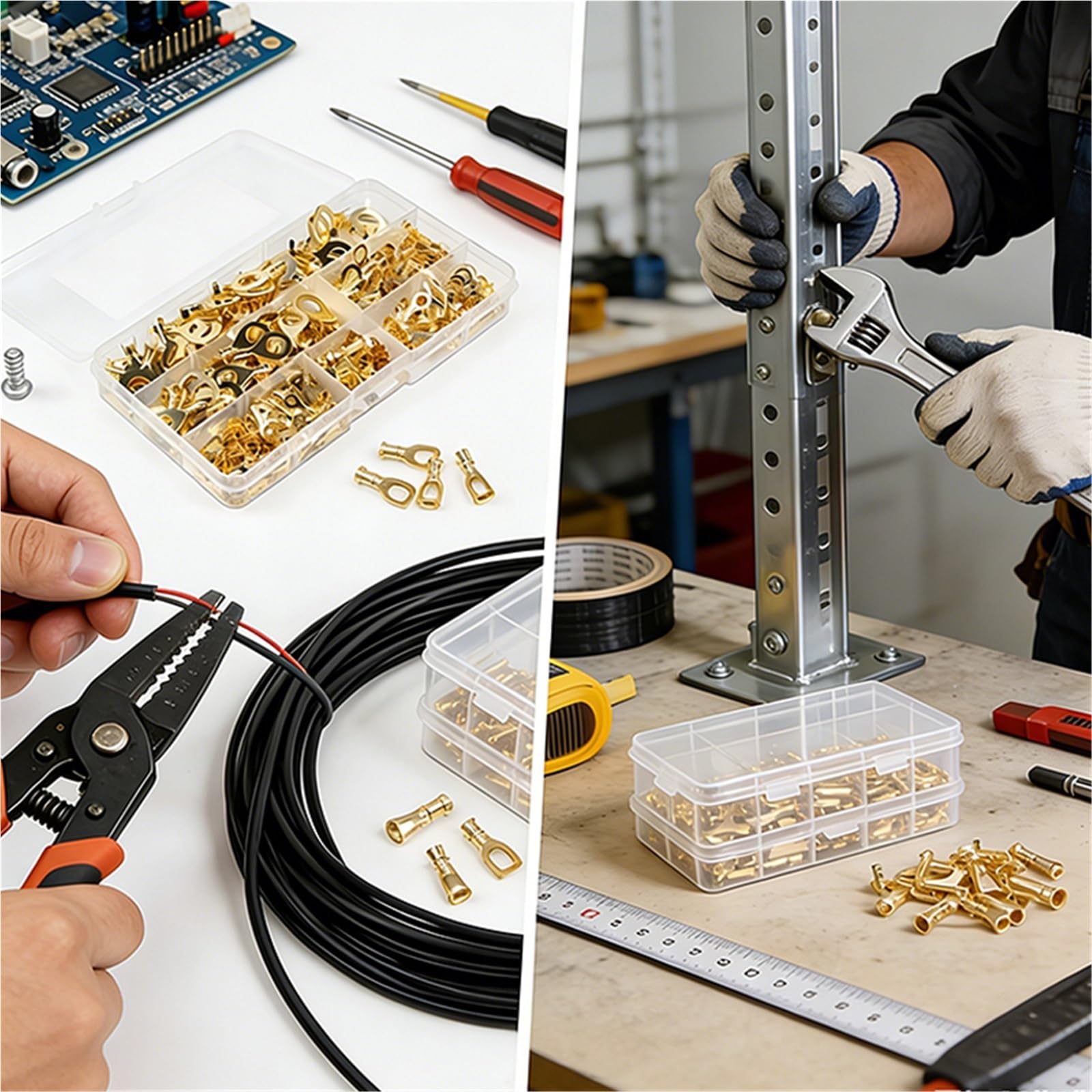 Isolierter Ringkabelschuh Crimp Verschiedenes M3 M4 M5 M6 M8 M10 Kupferring-Crimpkabelschuh-Set for Elektrische Kabelverbindungen(540pcs,5 boxes)