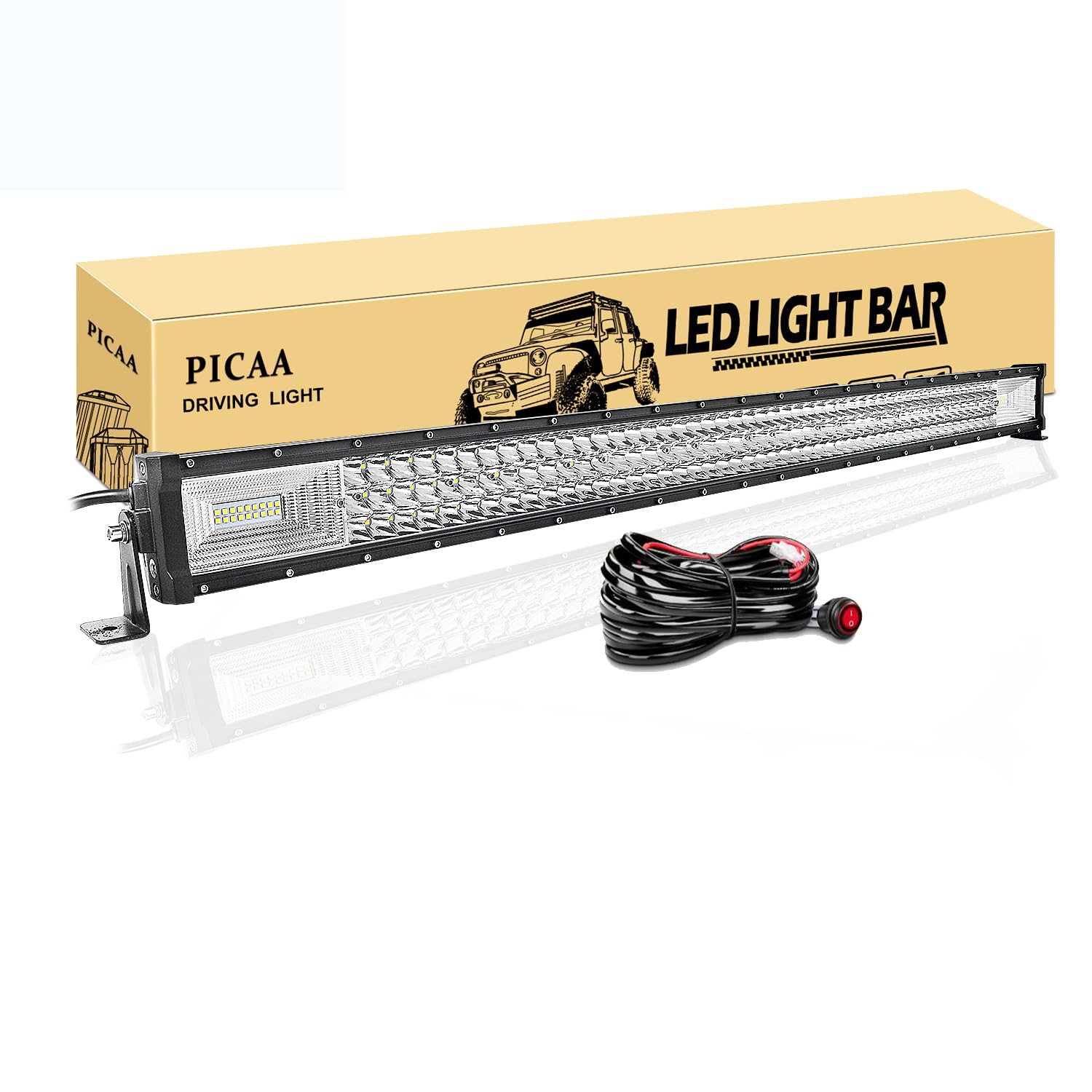 PICAA Barra LED 42 Pulgadas 104CM 540W, Faro Led Tri-fila 7D IP67 Impermeable, Focos Led 12V 24V 6000K con Cableado, Barras de Luz para Tractor, SUV, ATV, UTV, Off-road