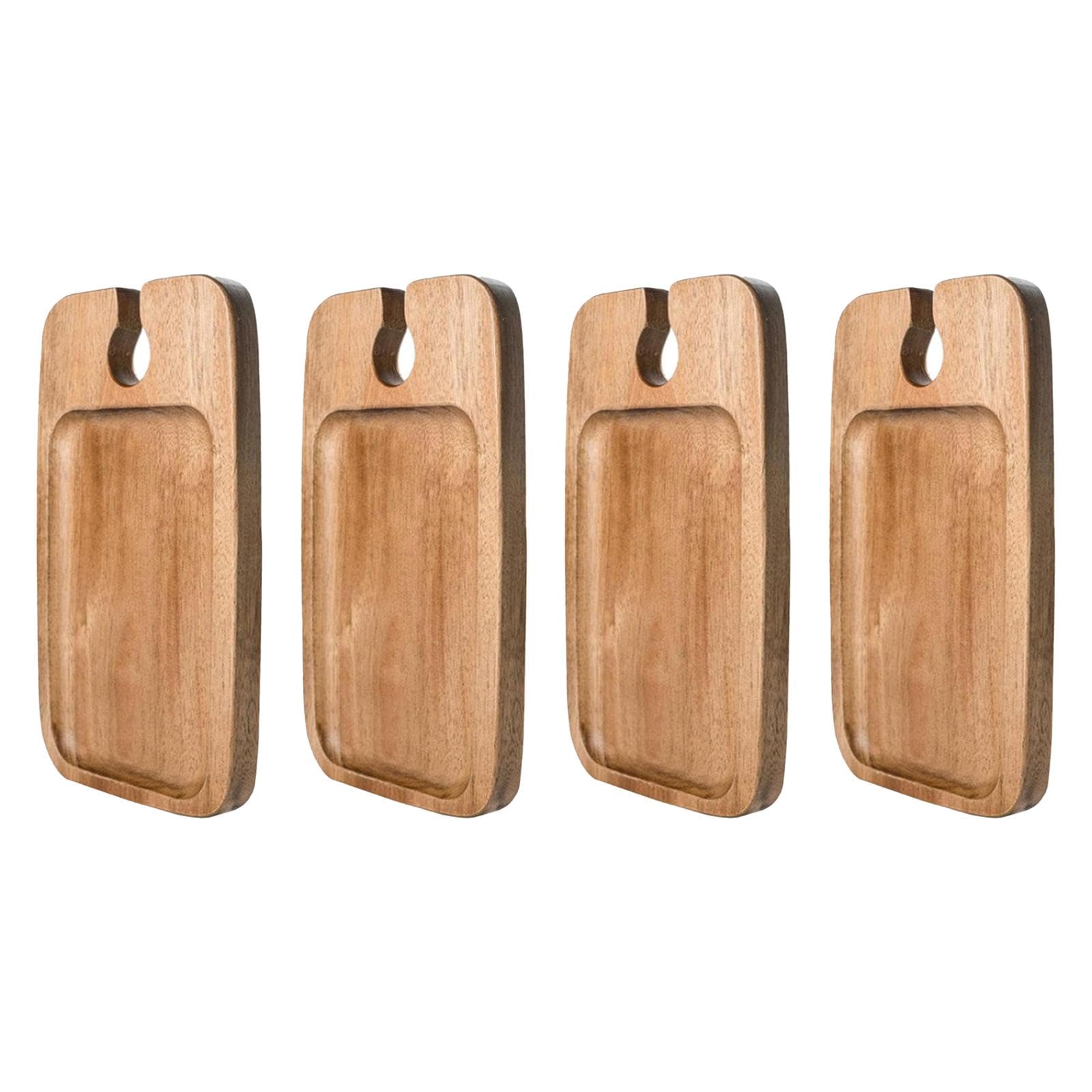 Bandeja de Madera de 2 Piezas para Aperitivos con Compartimento de Vidrio, Plato para Snacks, Bandeja para Servir, Tabla de Embutidos, Tabla de Quesos, 4 Piezas, Individual