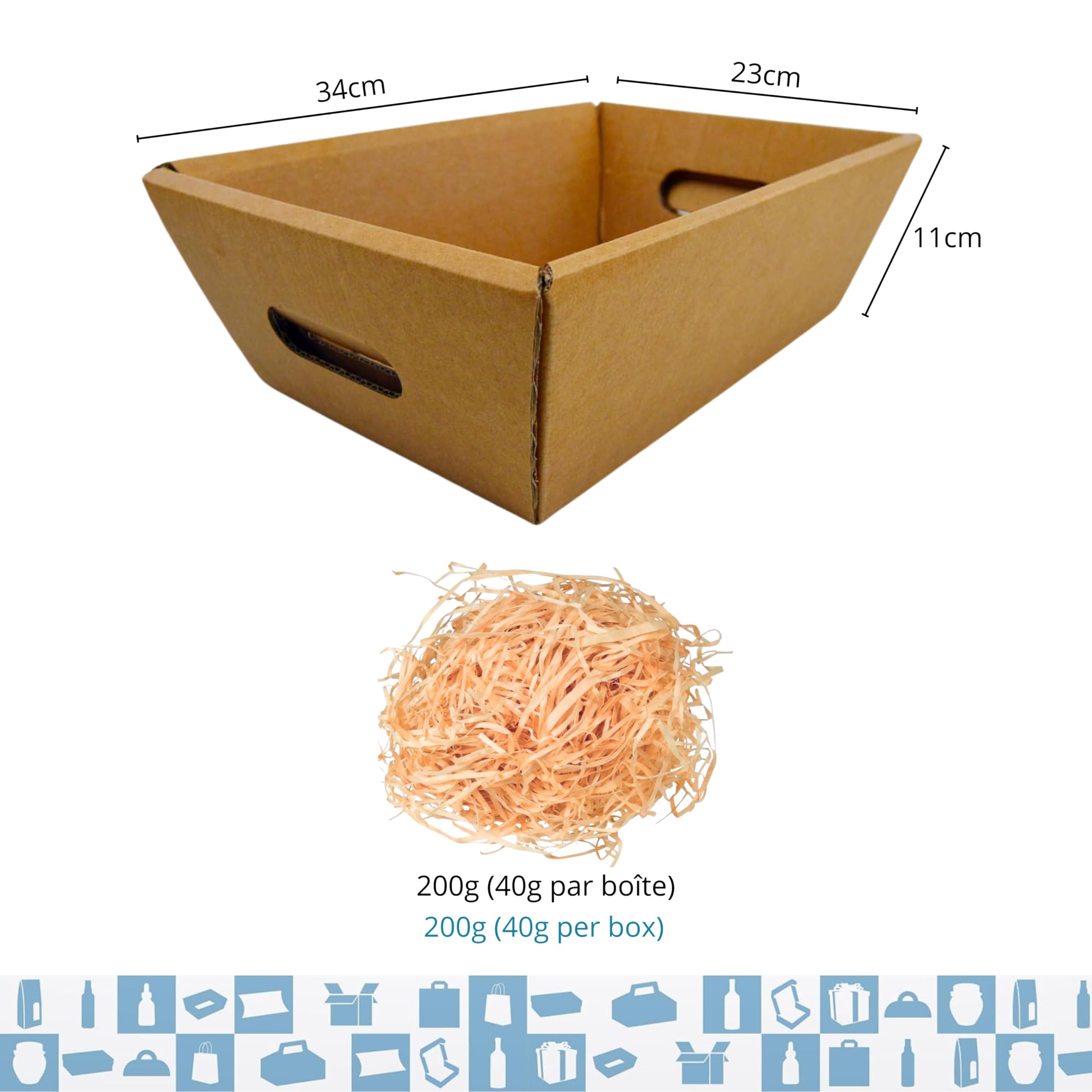 5 cestas de regalo vacías 34x23x11 cm con 200 g de papel de pino, caja de cartón sin tapa, personalizados para cumpleaños, Navidad, Pascua, San Valentín y fiestas