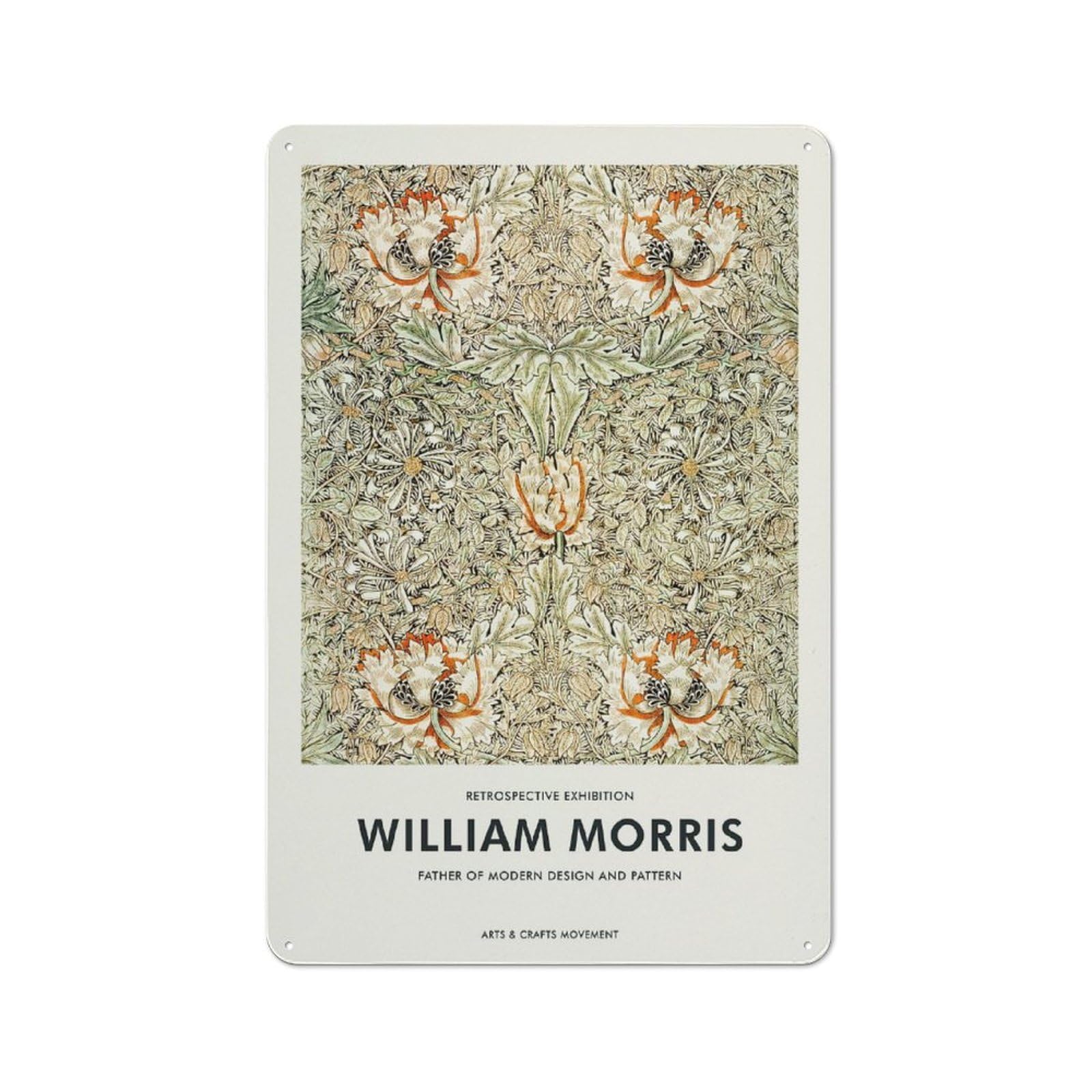 Junmoney Style-6 Casual William Morris Floral Pattern Shed Metal Sign 30X20cm, Utility Space Decor For Shed, Garden Room, Porch Or Garage