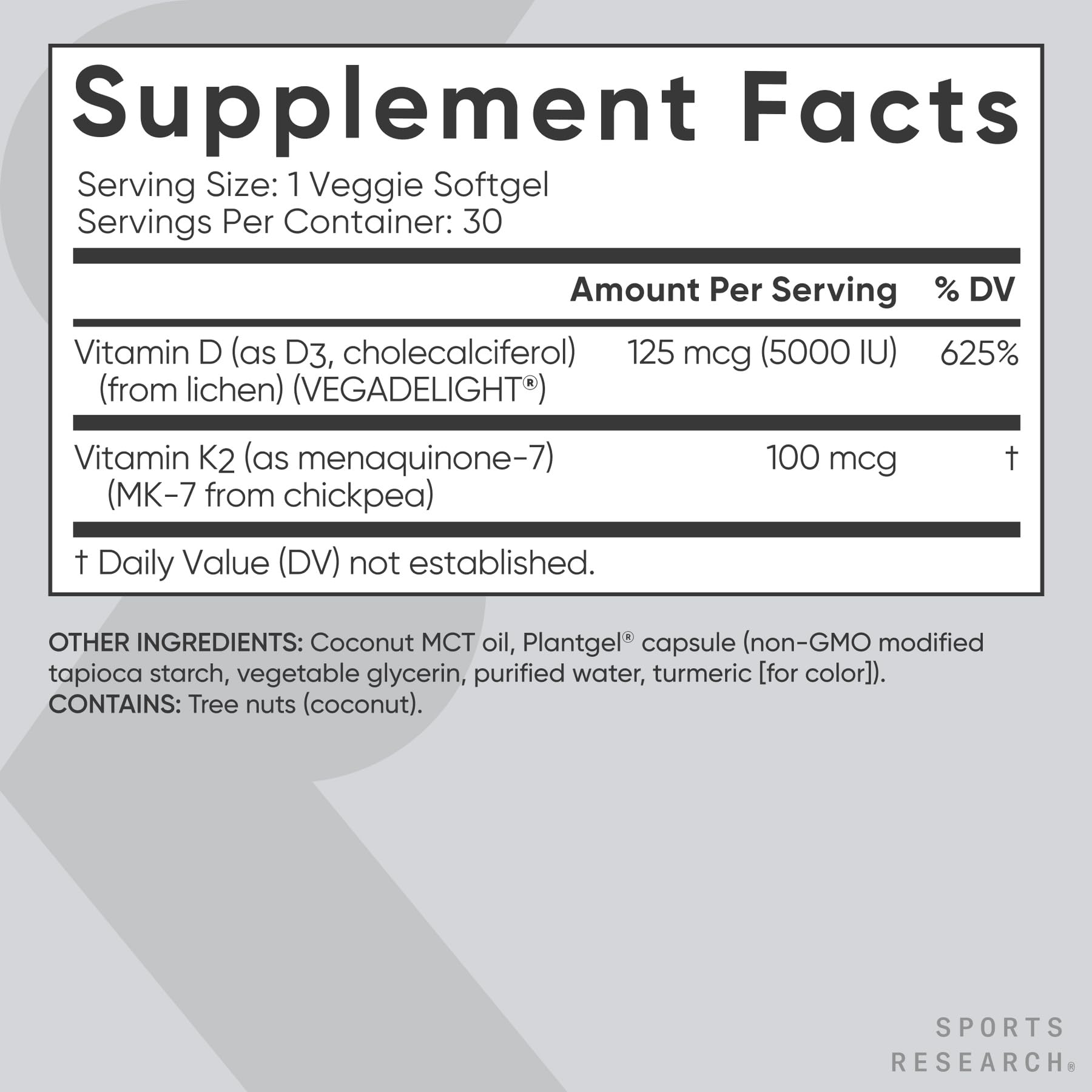 Sports Research® Vegan Vitamin D3 + K2 w/Coconut Oil, 30 Count Plantgels™ — Amazon image 5