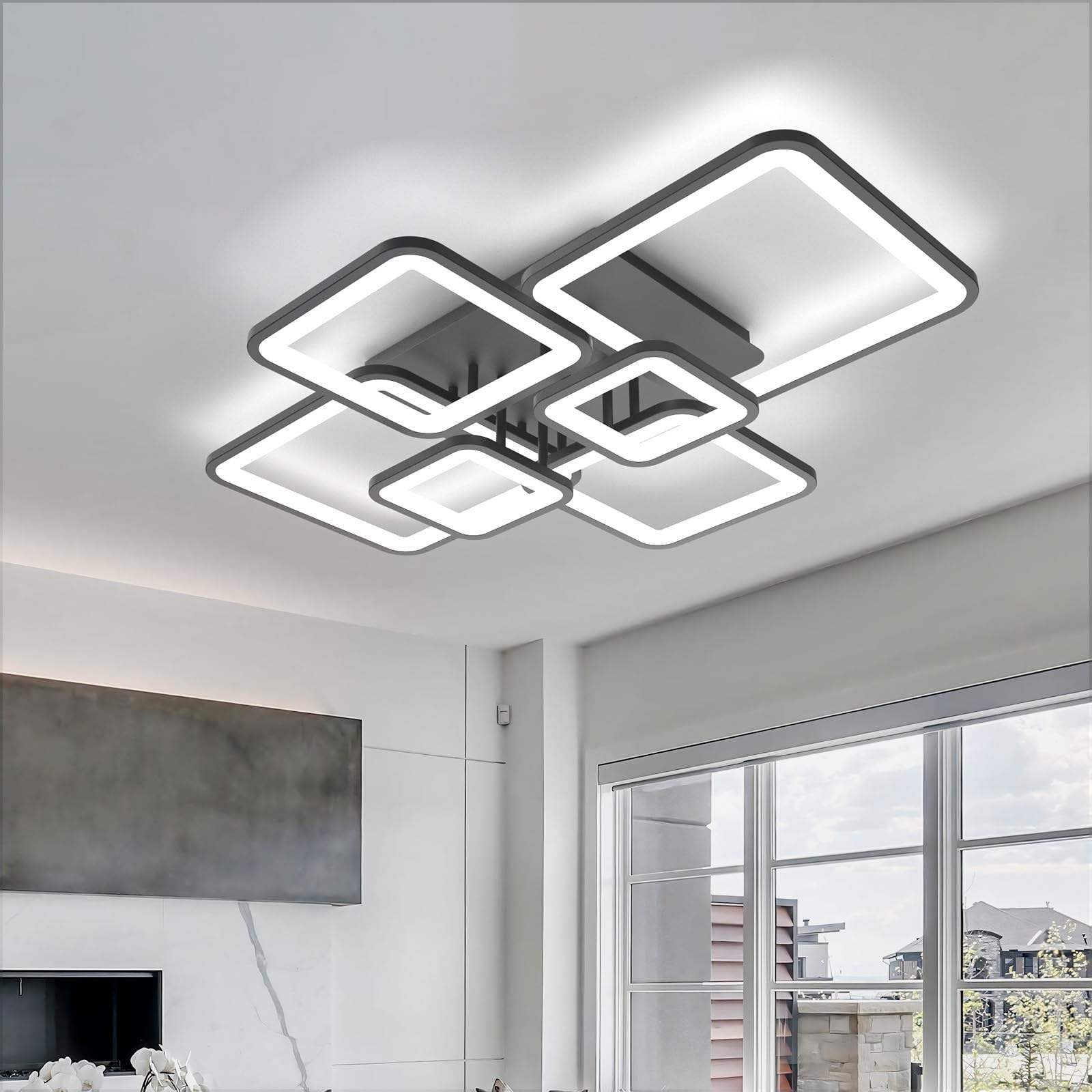 LED Ceiling Lights Living Room Bedroom Dimmable Ceiling Light Remote Control Modern APP 6000K Light Fittings Ceilings 48W Indoor Square Flush Mount for Kitchen, Hallway, Lounge