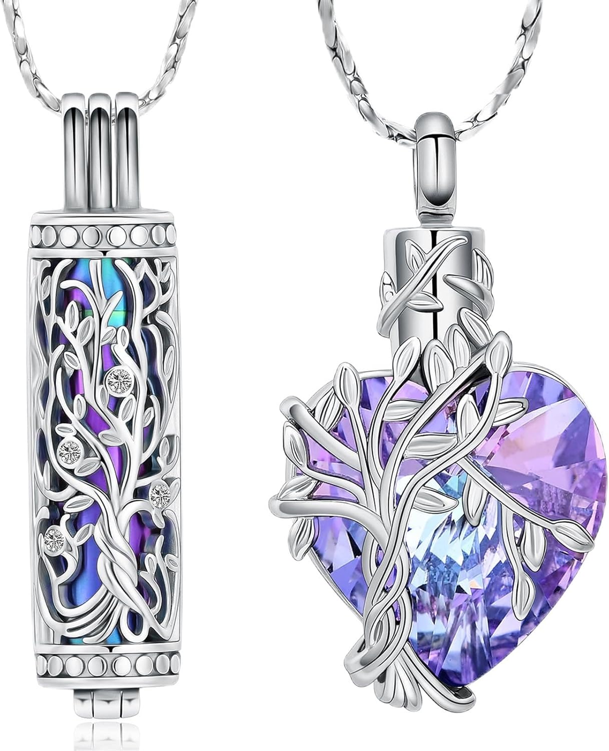 Imrsanl 2 pcs Cremation Jewelry for Ashes Urn Necklace for Men Women Memorial Tree of Life Keepsake Pendant for Human Ashes