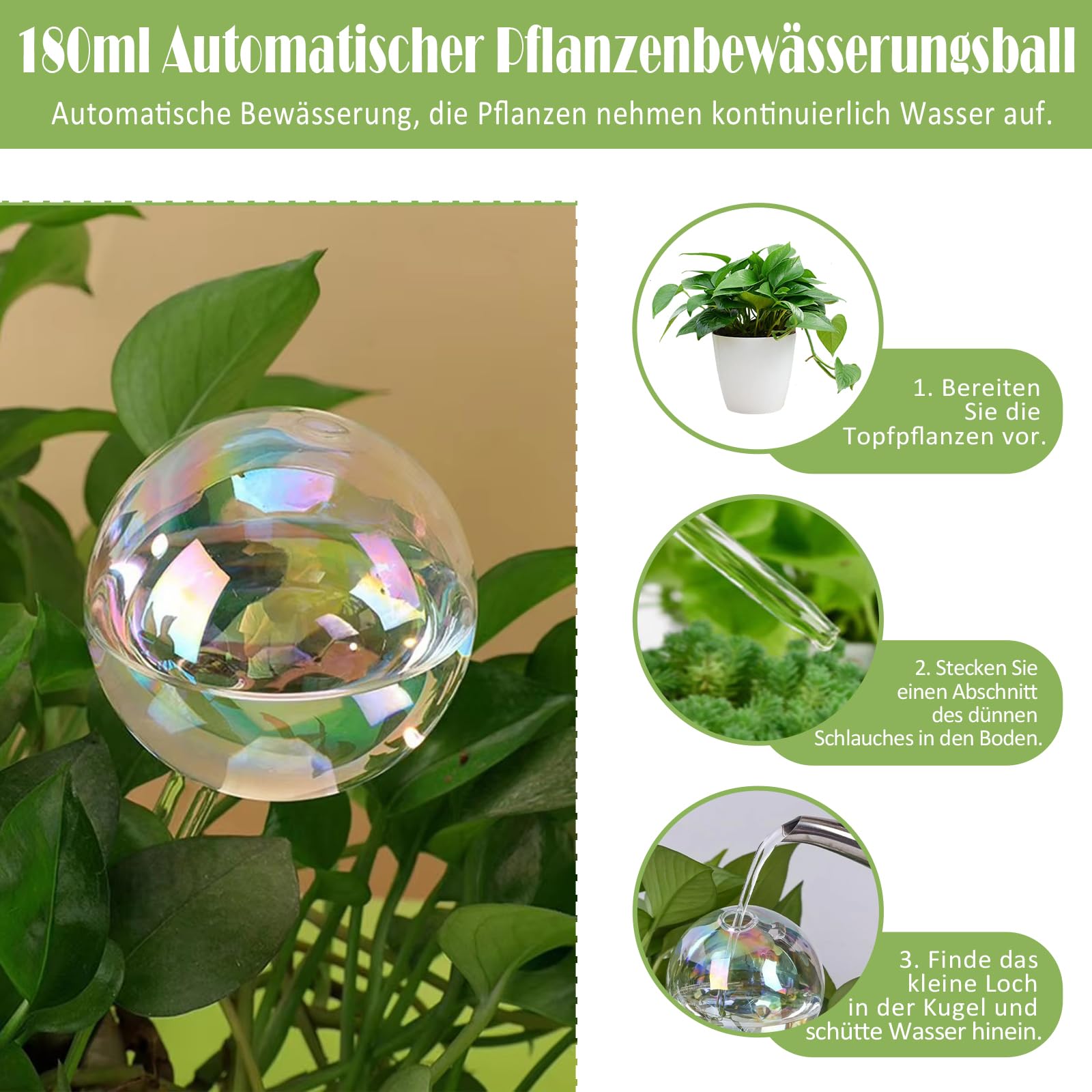 Juego de 4 bolas de riego para plantas, riego automático de plantas para plantas de interior, jardín y balcón, sistema de riego, maceta, dispensador de agua, ideal para vacaciones