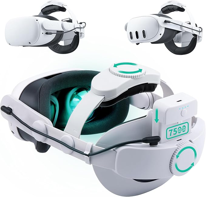 Noiposi Battery Head Strap 7500mAh for Meta Quest 3S/3/Quest 2,Double Knobs Adjustable Elite Strap Replacement,VR Accessories Strap Enhanced Support & Comfort & Reduce Pressure Extend Playtime