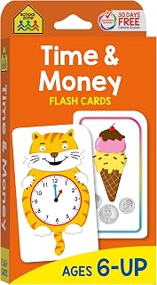 School Zone Time & Money Flash Cards: 56 Cards for 1st 2nd Grade, Telling Time, Counting Coins, Ages 6+ Educational Fun