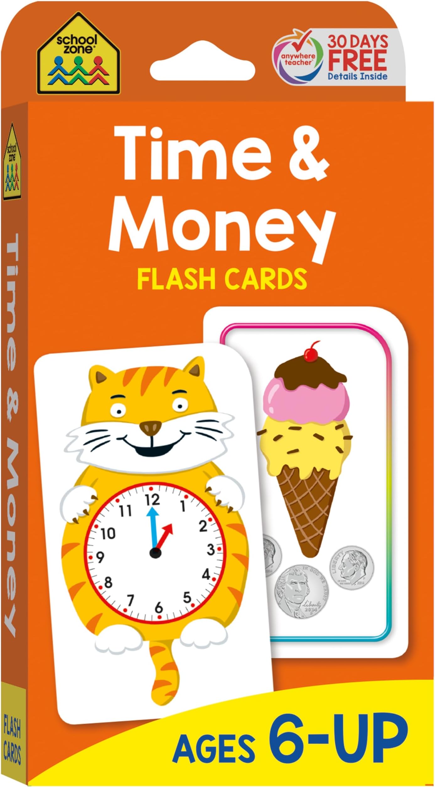 School Zone Time & Money Flash Cards: 56 Cards, 1st Grade, 2nd Grade, Telling Time, Reading Clocks, Counting Coins, Coin Value, Coin Combinations, Ages 6+