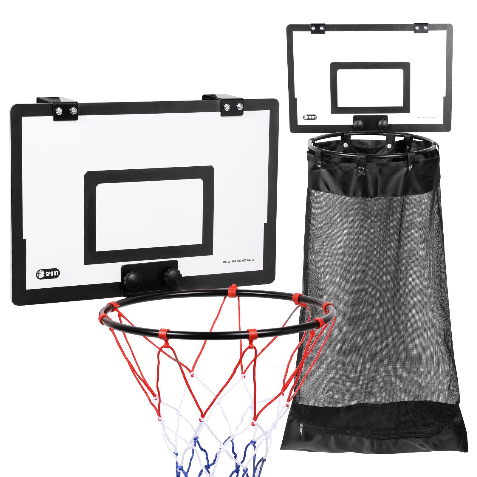 Alongen 2 in 1 Door Hanging Basketball Hoop Laundry Basket, Wooden Basketball Hoop Laundry Hamper with Bottom Zipper, Space Saving Room Decor Organizer for Kids, Teens, College Dorm Room