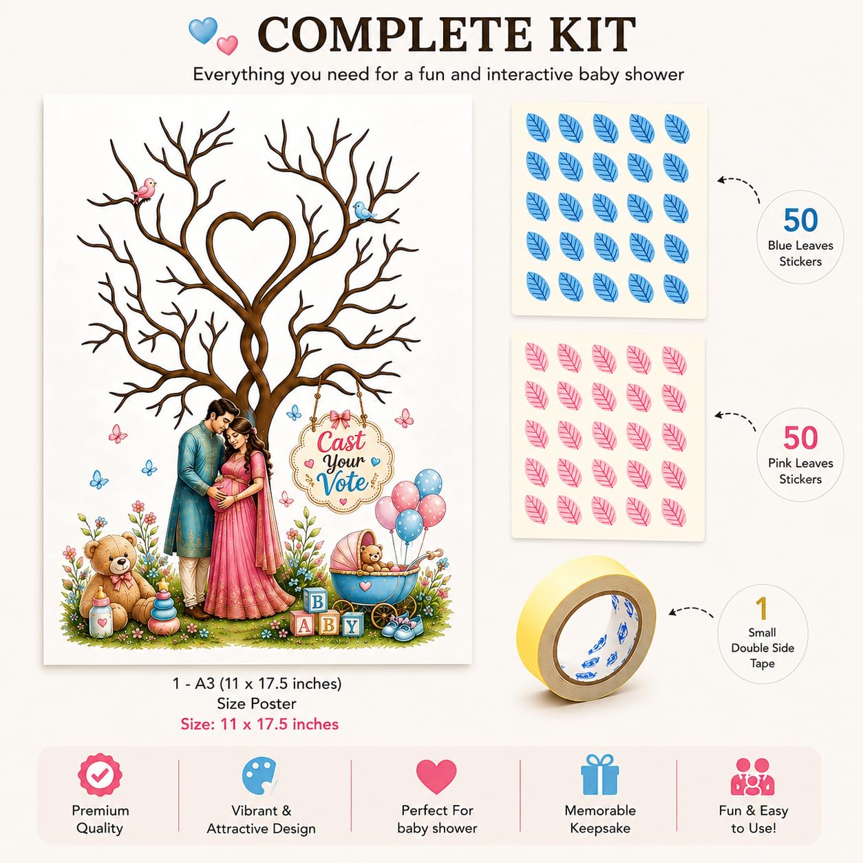 Baby Shower Voting Game - Pink & Blue Stickers -3