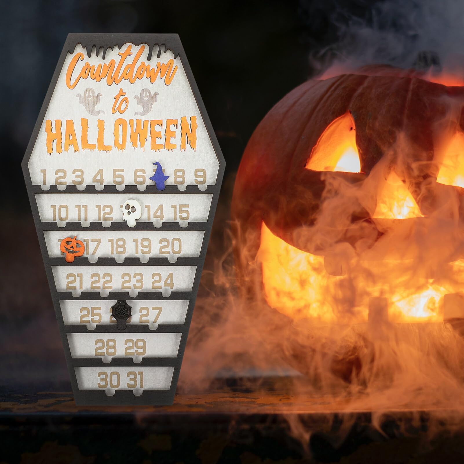 ifundom Halloween-countdown-kalender aus Holz in Sargform Adventskalender für Dekoration und Zählen der Tage