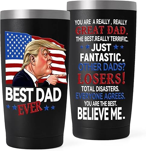 Miniatura 1 de Qtencas Best Dad Ever Gifts - Vaso de viaje aislado de acero inoxidable con texto en inglés "Best Dad Ever Trump", divertido regalo para el Día del