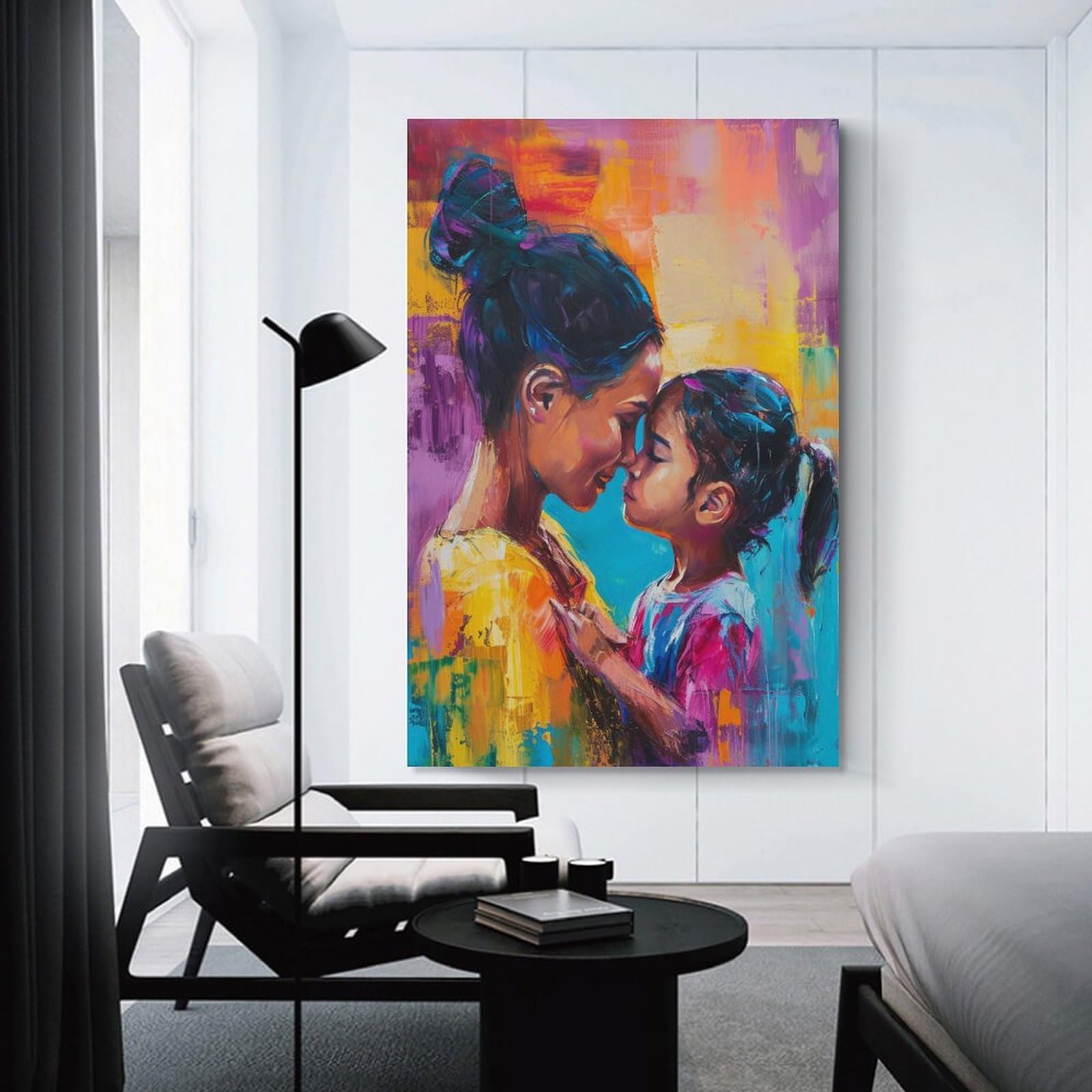 Junmoney Unframe-Style-1 Mother And Daughter Embrace Hanging Wall Art, 20X30inch(50X75cm), For Bedroom Decor, Cosy Corners Or Studios, An Easy Wall Refresh For Bedrooms