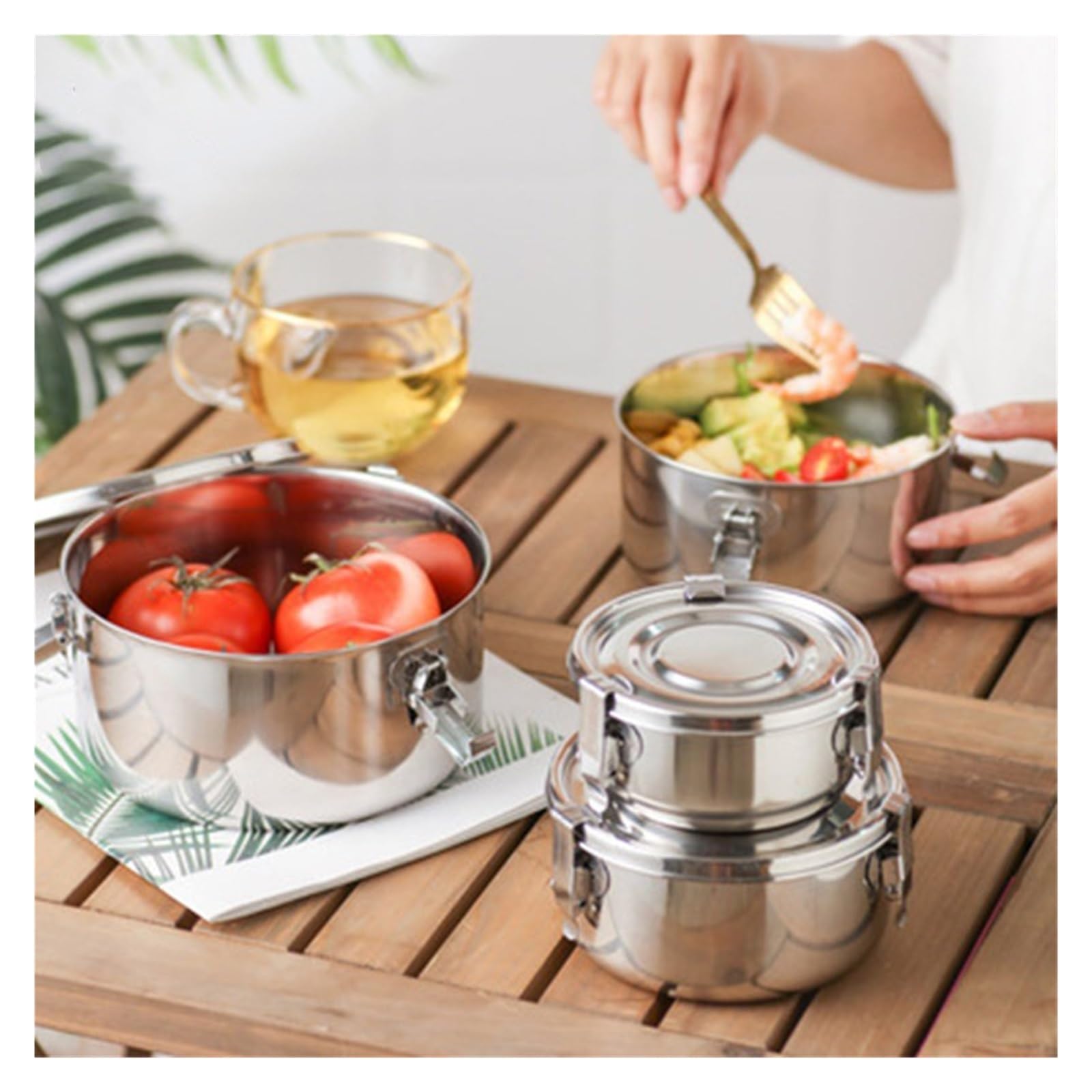 Fiambrera de acero inoxidable aislada con chaqueta, fiambrera de acero inoxidable 304 de grado alimentario, caja Bento antifugas, caja de picnic fuerte for frutas, aperitivos, 3503000 ml, fiambrera fo