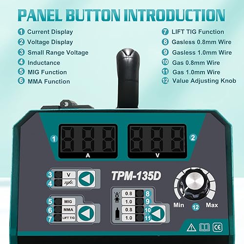 Miniatura 2 de TTAMPLAR Soldador MIG - 135AMP 110V y 220V Voltaje Dual 4 en 1 Flux MIGalambre sólidoStick ARCLift TIG Gassoldadura sin gas, IGBT Inverter Soldadora