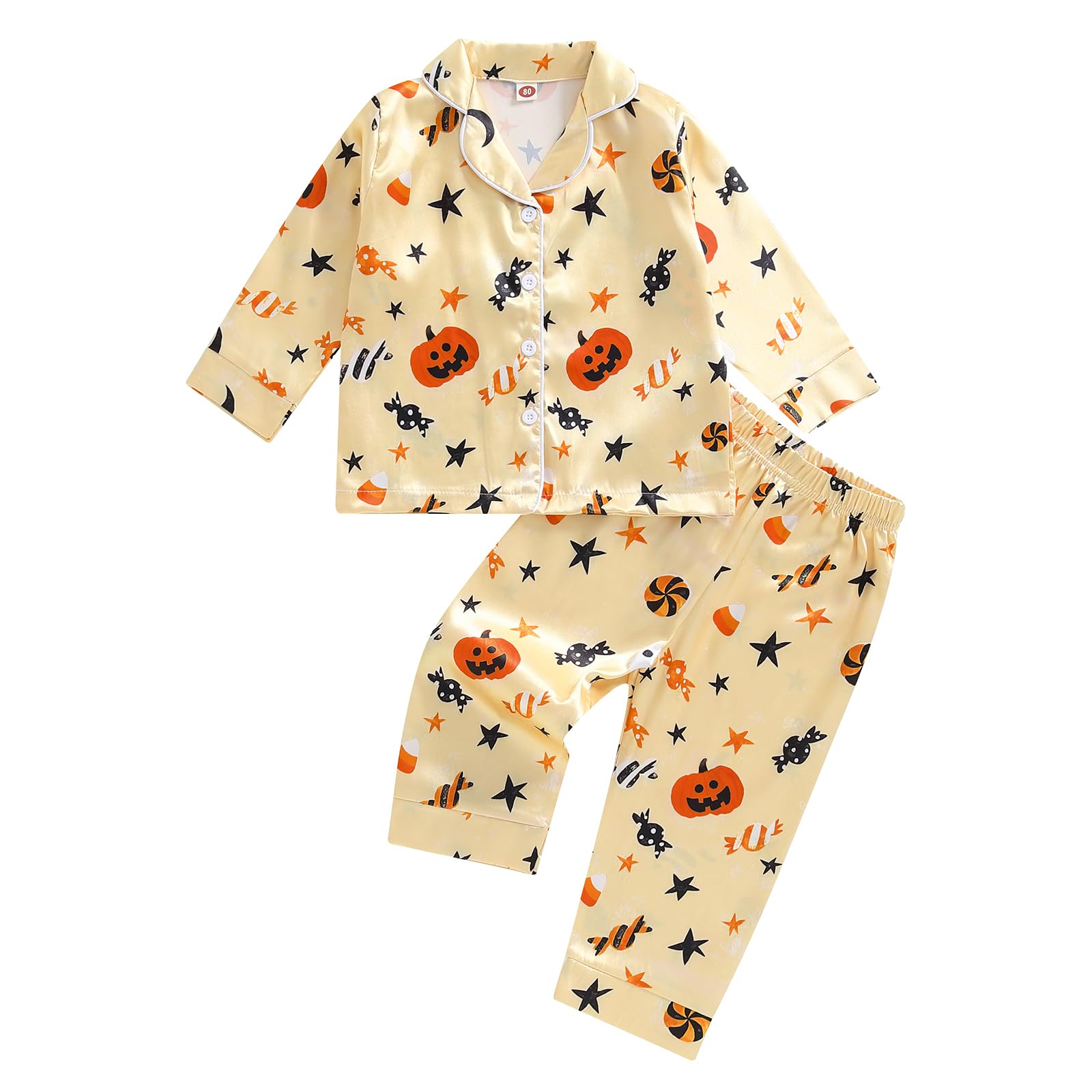 Ayalinggo Toddlers Halloween Pajamas Baby Kids Boy Girl Pumpkin Pajama Set Ghost Pjs Jammies Button Down Lounge Sleepwear