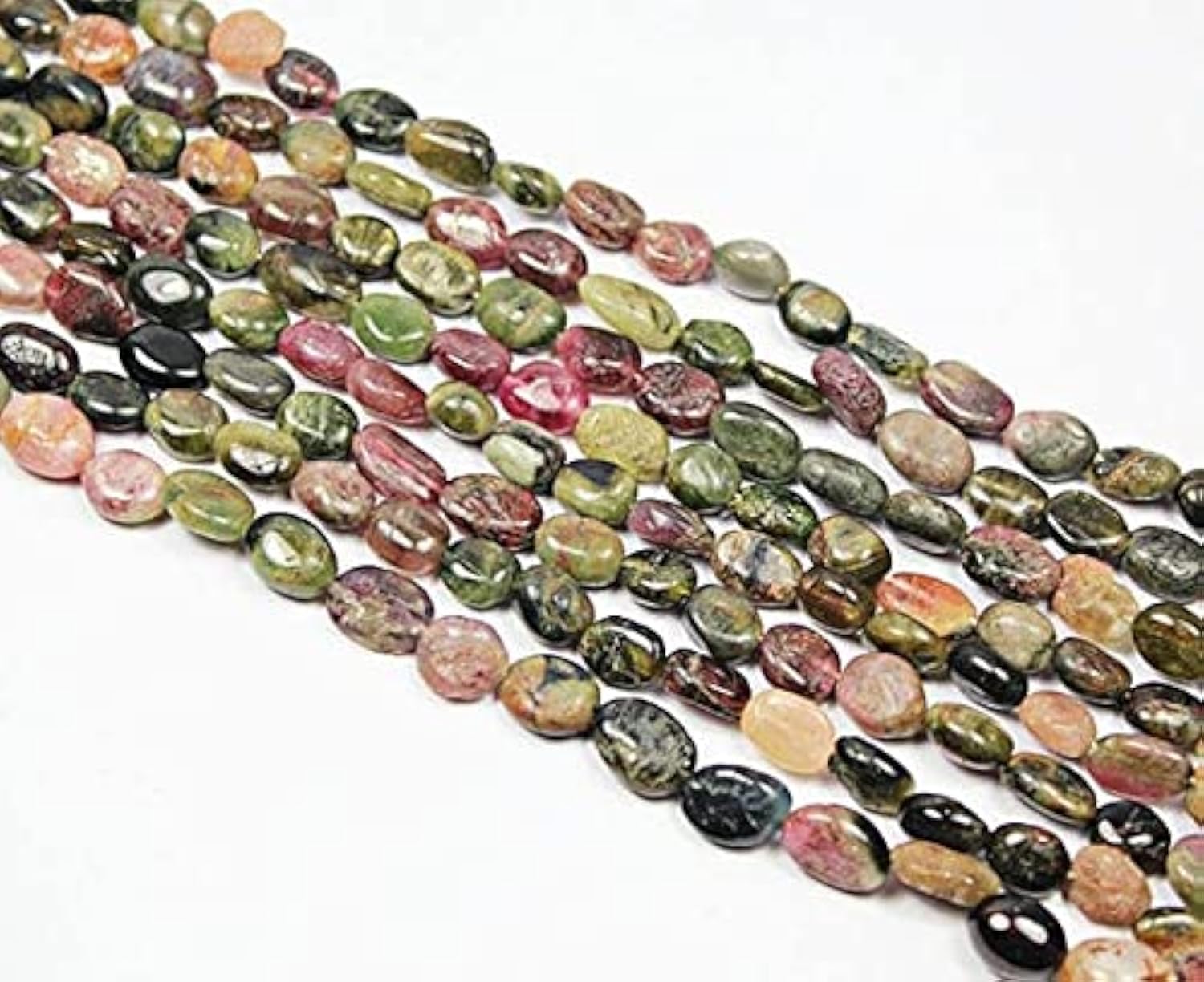 Perles de tourmaline pastèque ovales lisses pour création de bijoux artisanaux
