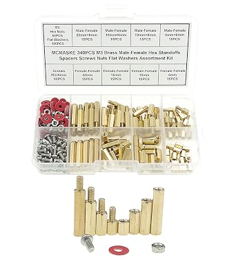 340PCS M3 Brass Male-Female Hex Standoffs Spacers Screws Nuts Flat Washers Assortment Kit;Female Lengths6mm to 20mm