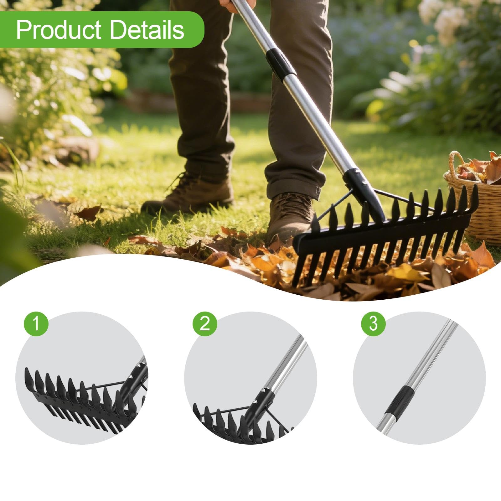 Rastrillo para Césped Escarificador Manual de Acero Inoxidable Rastrillo para Desbrozar Y Limpiar Césped Herramienta Aireadora Adecuado para Jardines, 1.2 M