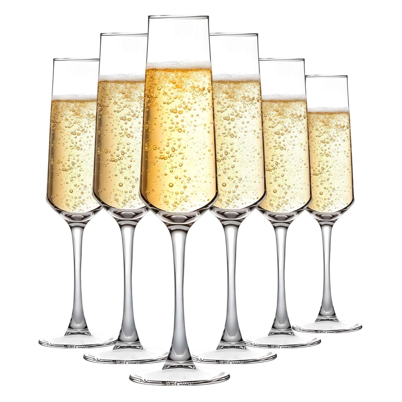 Vixtte Premium Champagne Flutes Set of 6, 195 ML Tall Stem Champagne Flutes, Lead-Free Crystal Glass, Prosecco Glasses, for Home, Restaurants & Parties