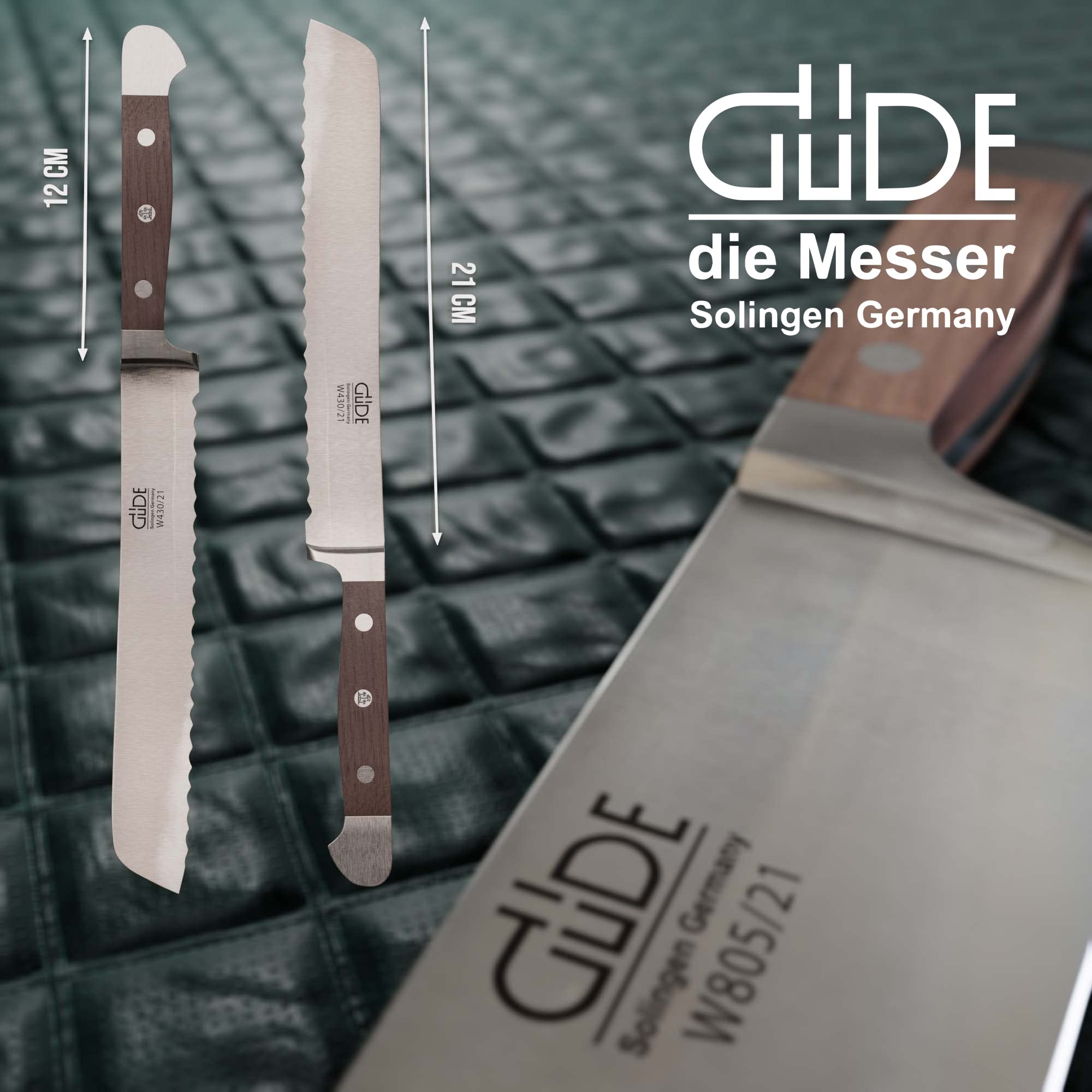 GÜDE Solingen - Brotmesser geschmiedet, 21 cm, Walnussholz, ALPHA WALNUSS, Doppelkropf, Handmade Germany