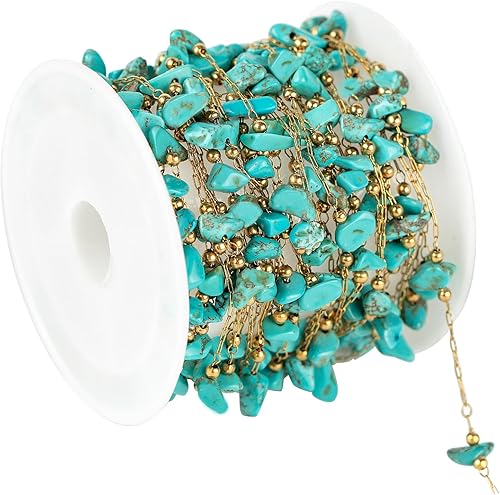 Miniatura 8 de UMAOKANG Cadena de piedras preciosas transparentes de 13 pies para hacer joyas, cadenas de collar de cristal curativo natural crudo chapado en oro a