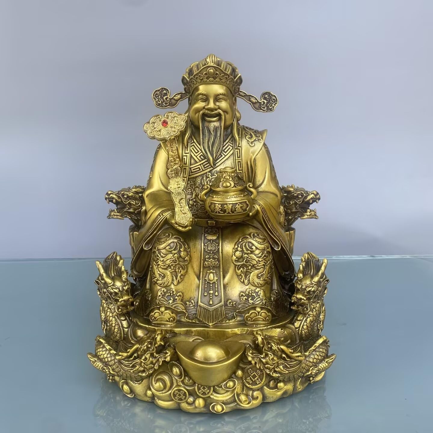 Dytartzx Pure Copper of Wealth Statue, Wen CAI Shen Sculpture, Home and Office Fortune Decoration for Prosperity