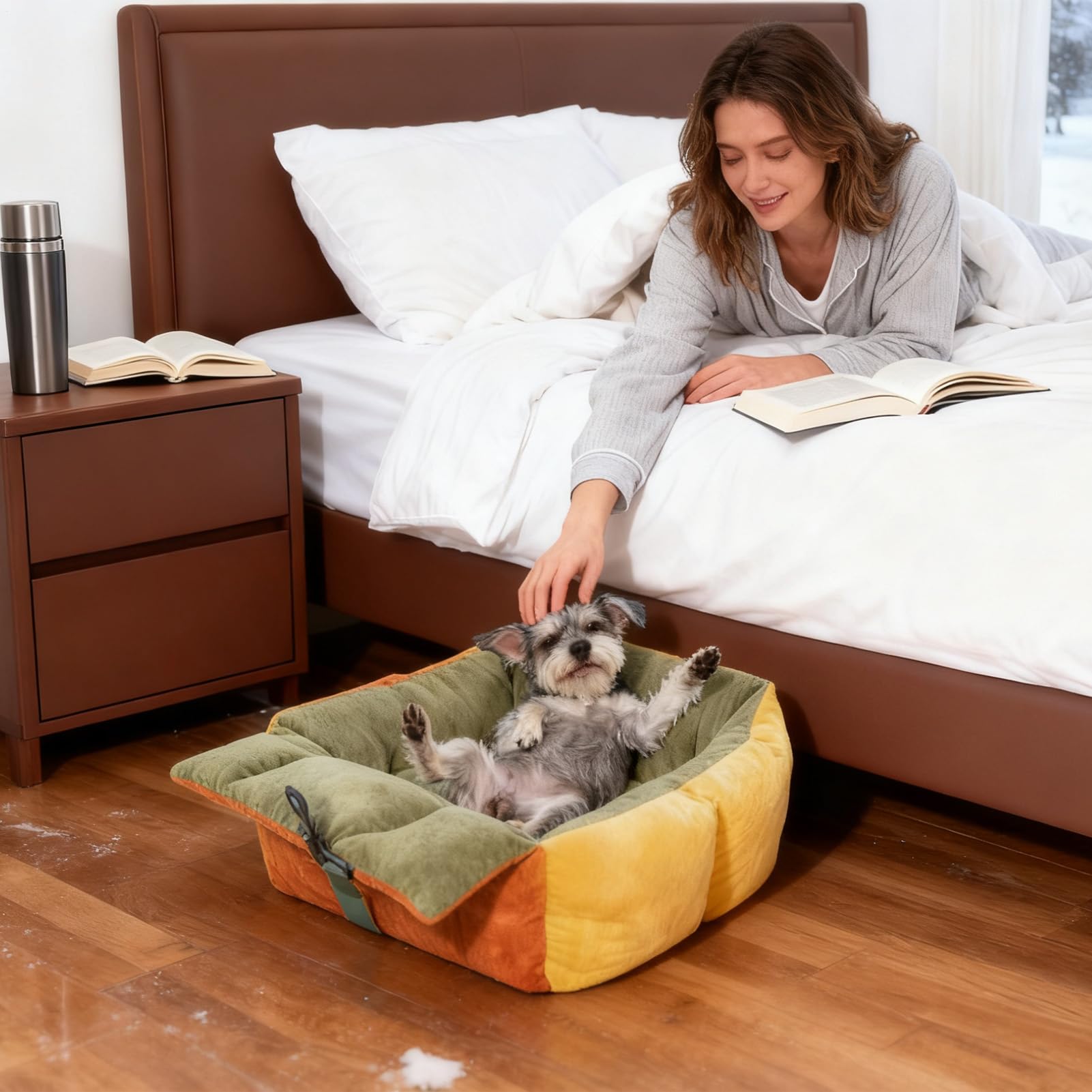 Asiento de Coche para Perros Con Bolsillos y Cinturón de Seguridad Cama | Transportín Para Gatos Grande Para Viajes Coche Diario Cachorro Interior Exterior Transporte Pú