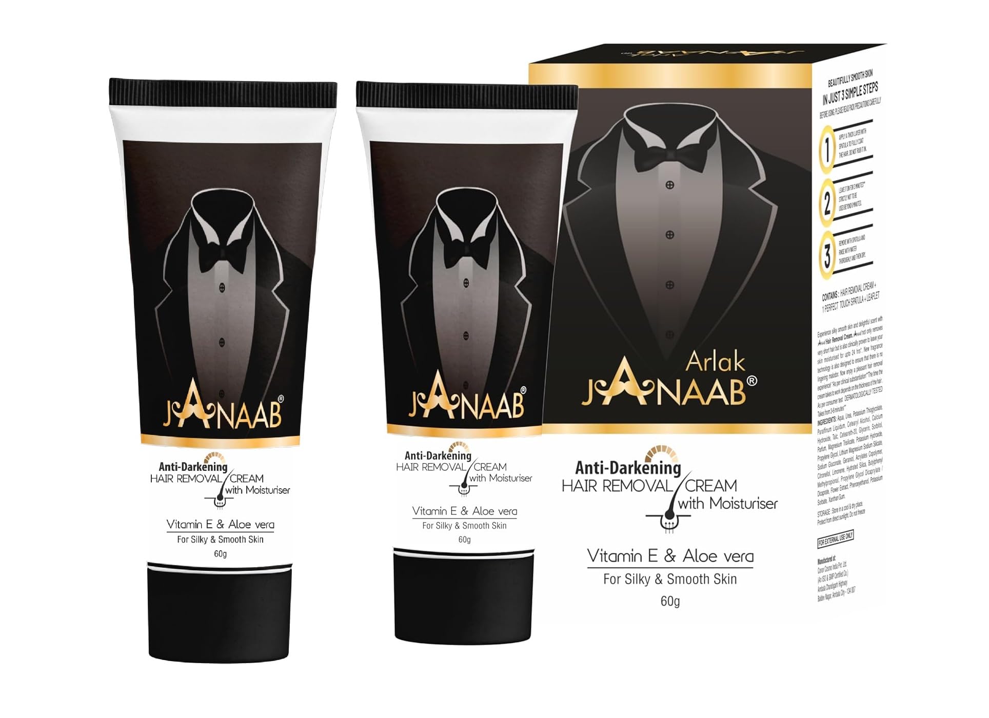 Janaab 60g Pack of 2 Hair Removal body Cream For Unisex with Vitami E and Aloe Vera, Irritation Free Cream For All Skin Types | Fast & Painless Cream For Chest, Back, Legs & Under Arms for Men & Women Body Hair Removal Cream. (B0BT273MDN) Amazon Price History, Amazon Price Tracker