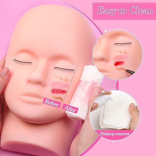 Miniatura 5 de Cabeza de maniquí de pestañas para entrenamiento de práctica, cabeza de maniquí de cosmetología, cabeza de muñeca con pestañas de ojos, kits de