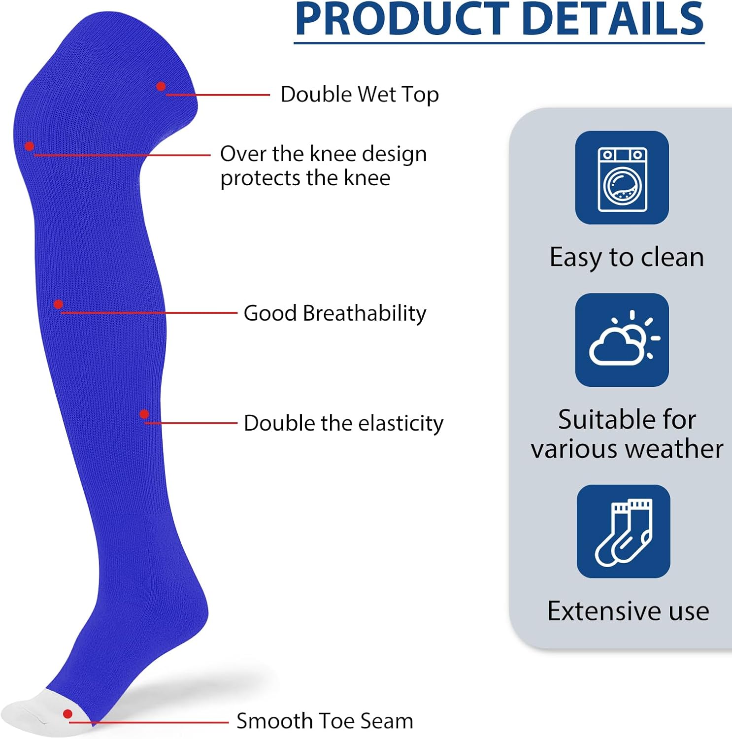 2 Pair High Football Baseball Socks Multiple Sizes Over the Knee Baseball Socks Extra Long Soccer Sock for Boys Men - Image 4