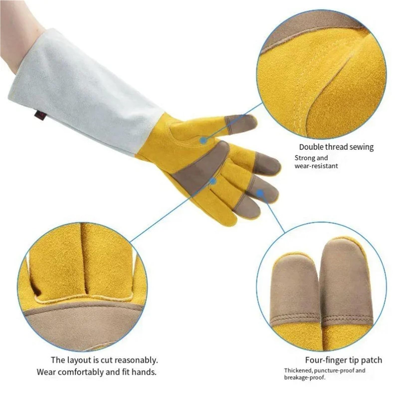 Générique 1 paire de gants à manches longues robustes et anti-épines for la taille des rosiers, le jardinage et les travaux de soudure(Yellow)