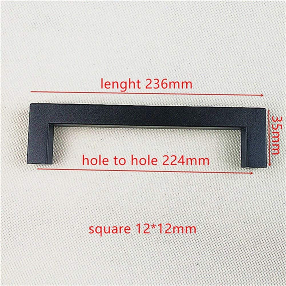 Uchwyt szafki ze stali nierdzewnej, matowy czarny kwadratowy uchwyt, gałka do drzwi kuchennych, uchwyt do szuflady mebli, 5.1 cm~61.0 cm, dekoracja domu (kolor: rozstaw otworów 224 mm)