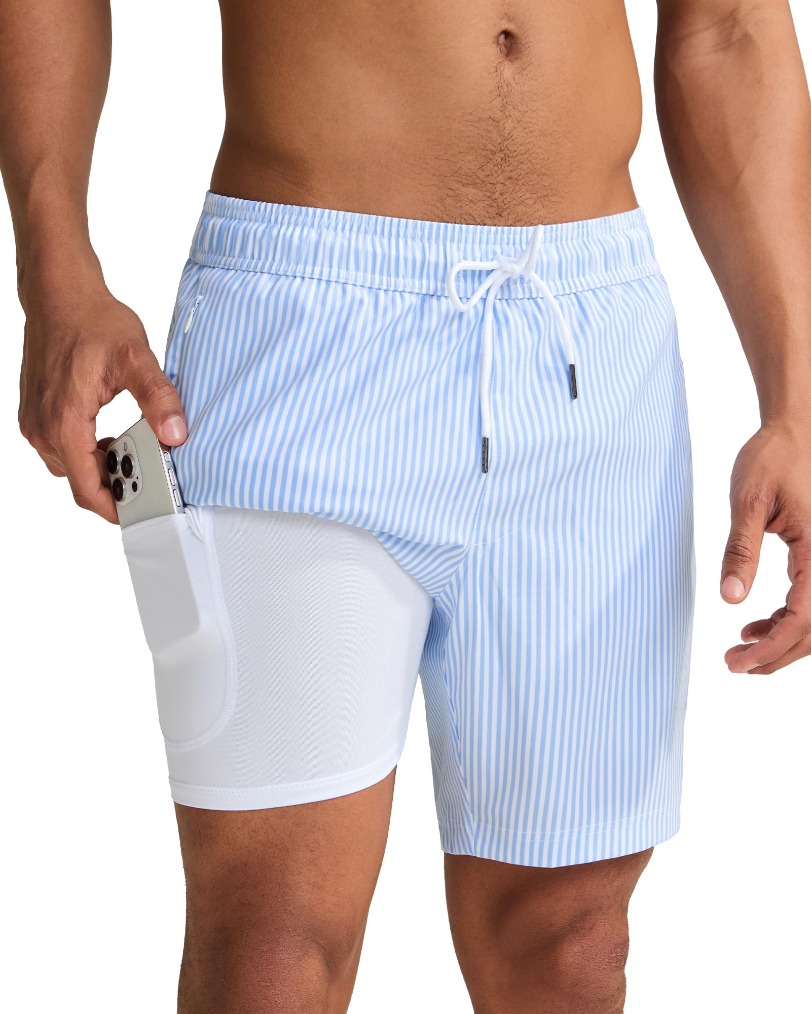 2 in 1 Mens Swim Trunks 7 Inch Swim Shorts Swim Suits Board Shorts