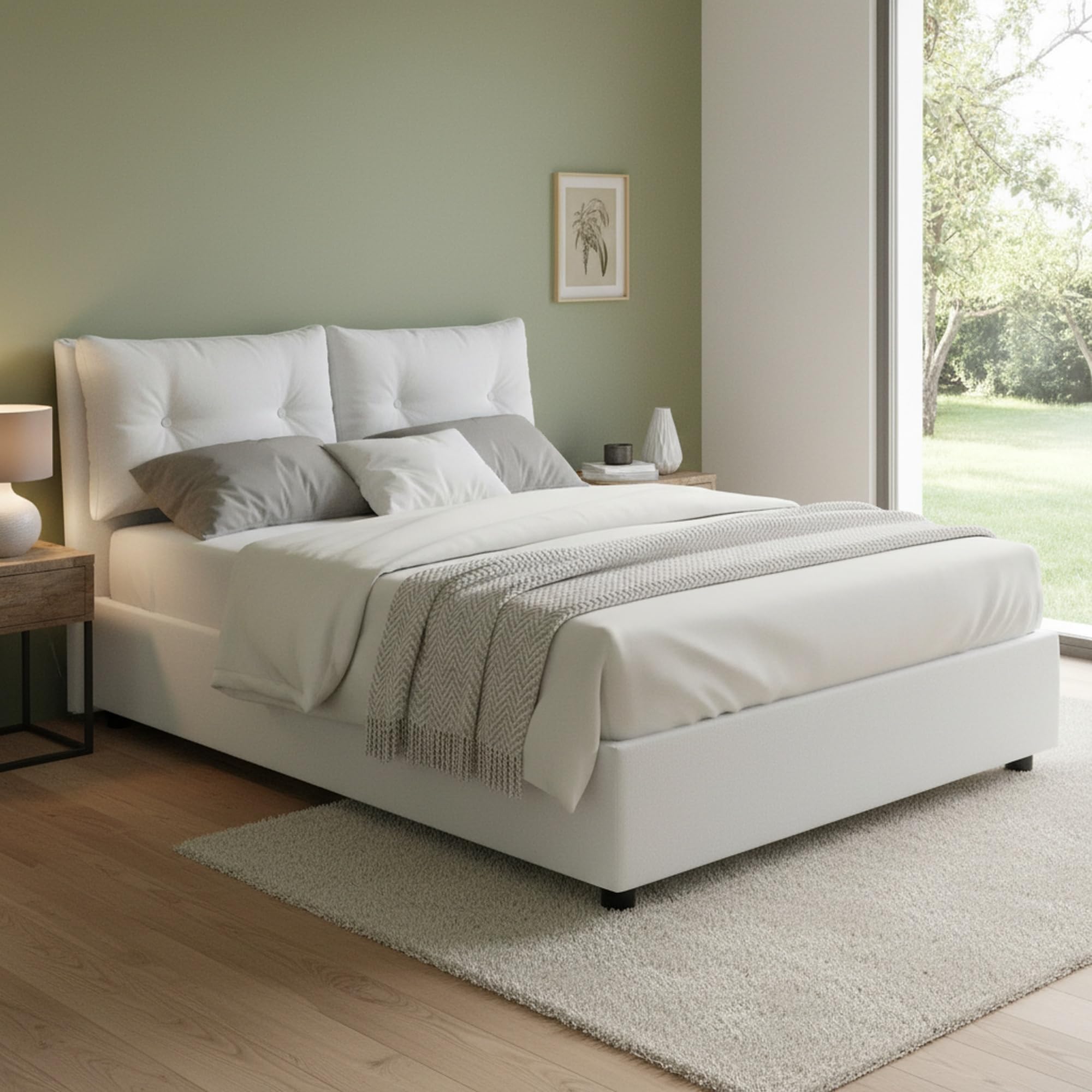 Talamo Italia - Letto matrimoniale Elisabetta, Letto contenitore con rivestimento in tessuto, 100% Made in Italy, Apertura frontale, adatto per materasso Cm 160x190, Bianco
