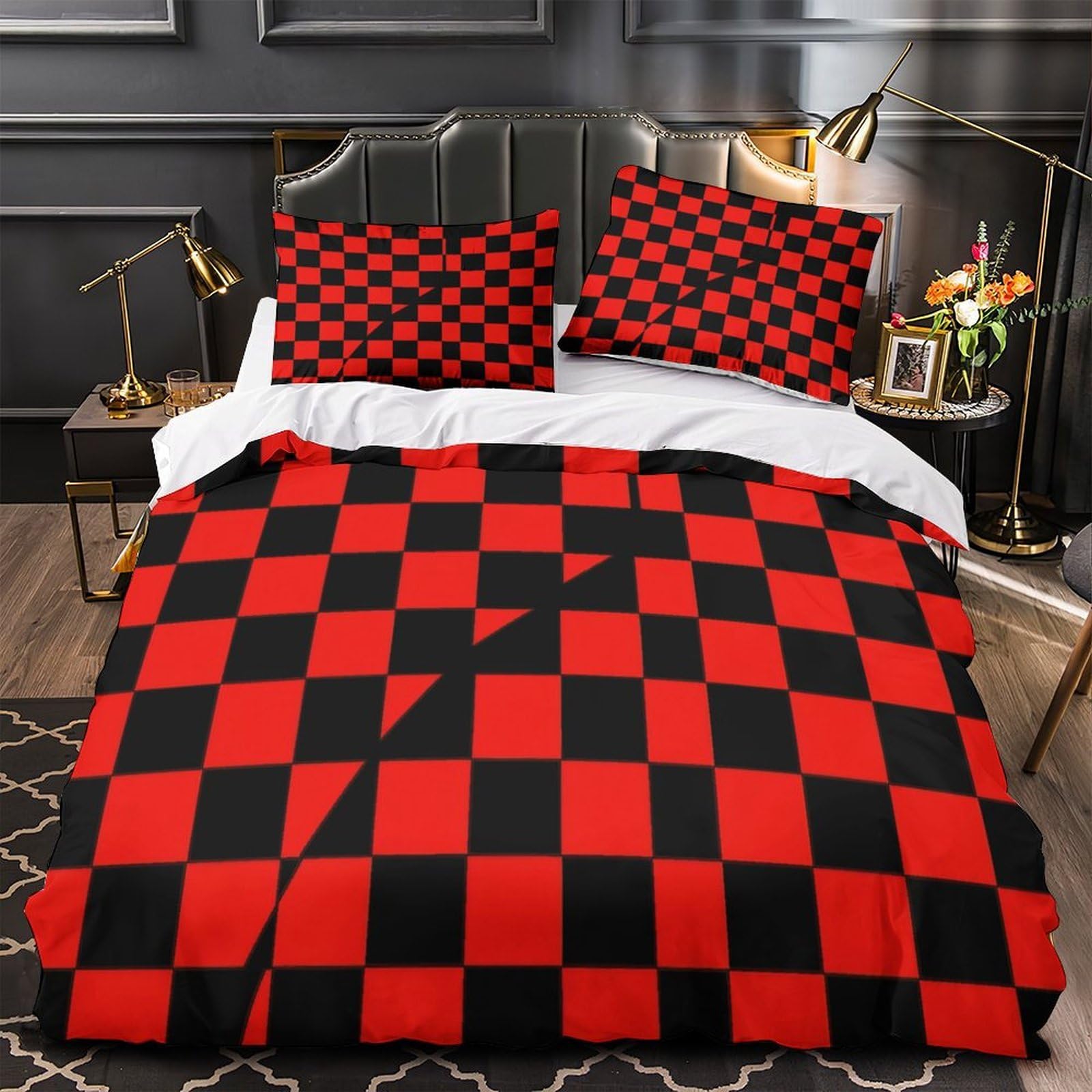 Housse de Couette Damier 3D haut de gamme en microfibre de lit double confortable 200x200cm