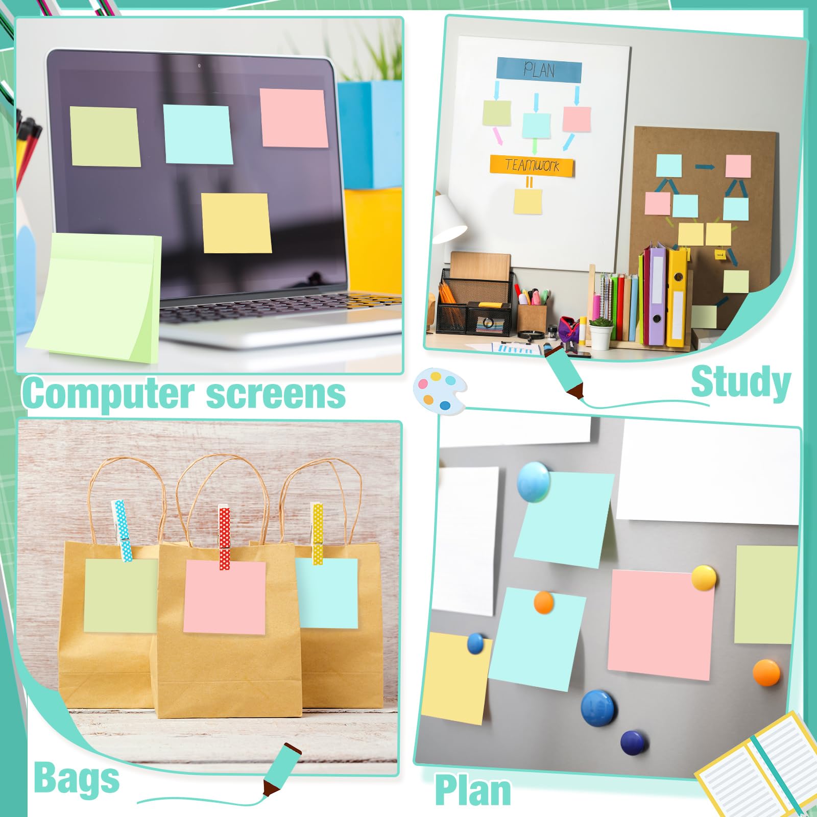 Fainne Haftnotizen für den Schulanfang, selbstklebende Notizblöcke, Papier, Memo für Büro, Schulanfang, Studenten, Lehrer, Essentials (7,6 x 7,6 cm, einfache Farbe), 200 Stück