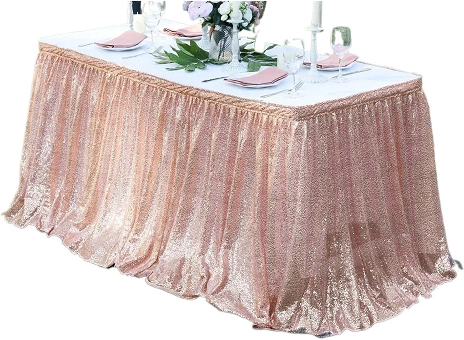 Table Skirt 14ft Table Skirt Sequins Rectangle Square Round Glitter Tablecloth For Wedding Party Dinner Decoration(1PC Rose gold,70x275cm)