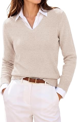Grace Karin Cashmere Sweater for Women V-Neck Merino Wool Fall Sweater