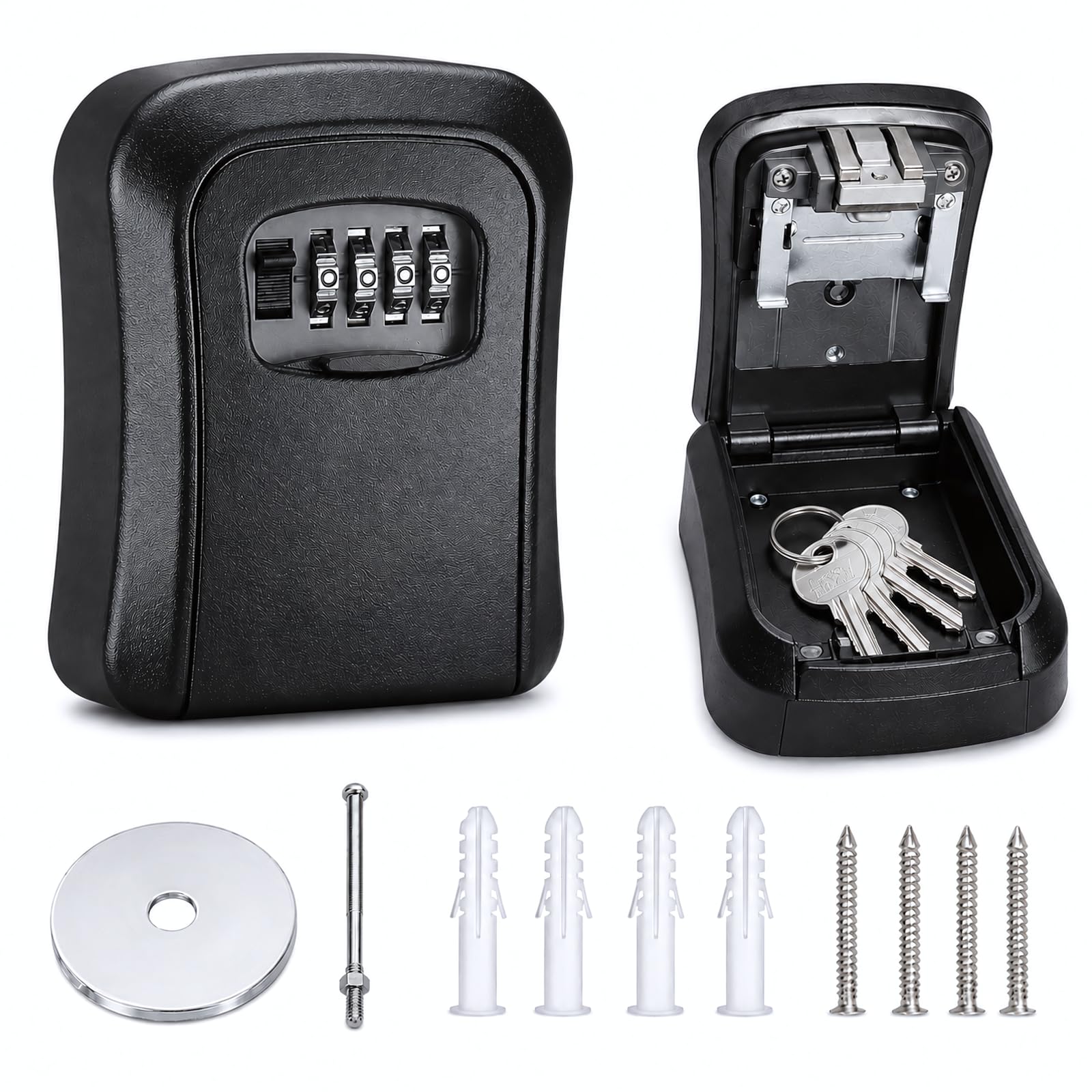 Lock Box for Keys with Code, Waterproof 4-Digit Wall Mount, Black