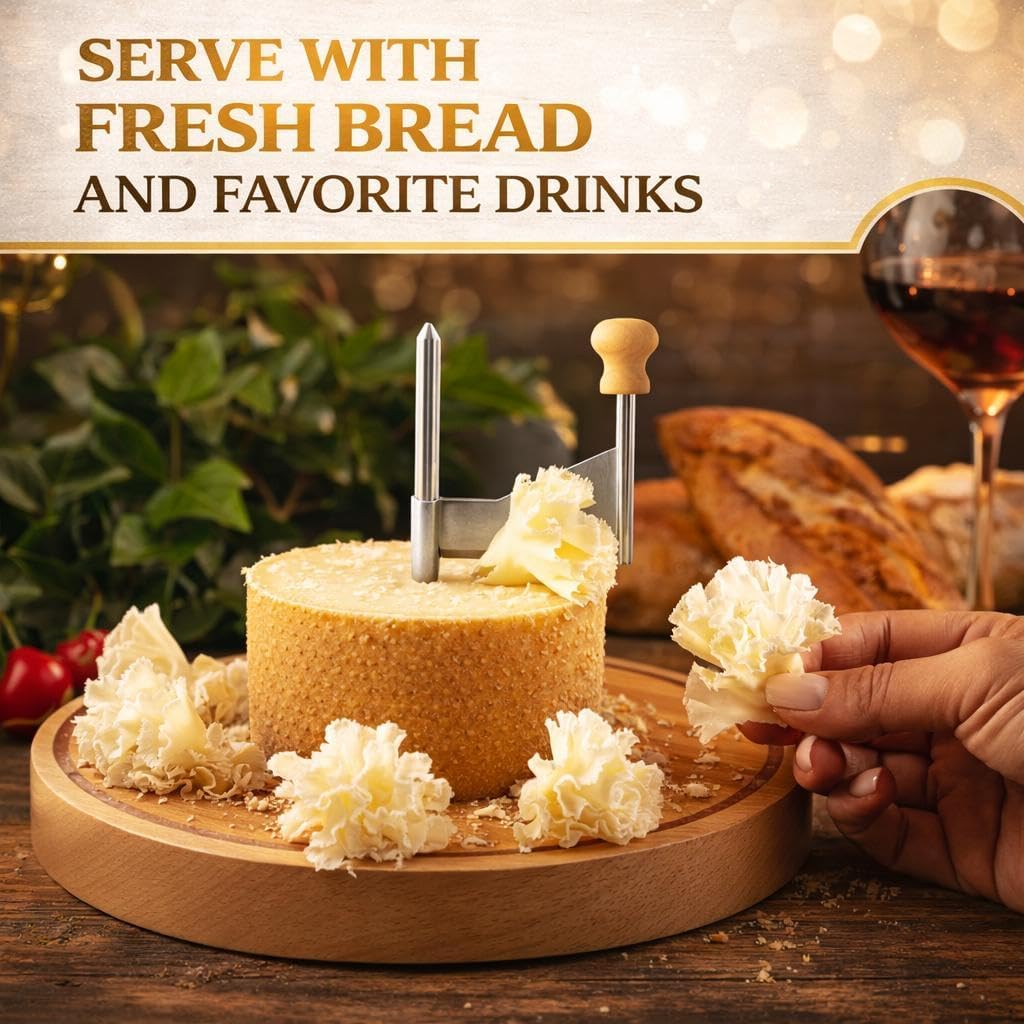 Cheese Curler Slicer, Stainless Steel Sharp Blade, Rose Shaped Cuts-Cheese and Chocolate Curler Tool Wooden Base Cheese Shaver Suitable for Home Parties, Restaurants, Cafes