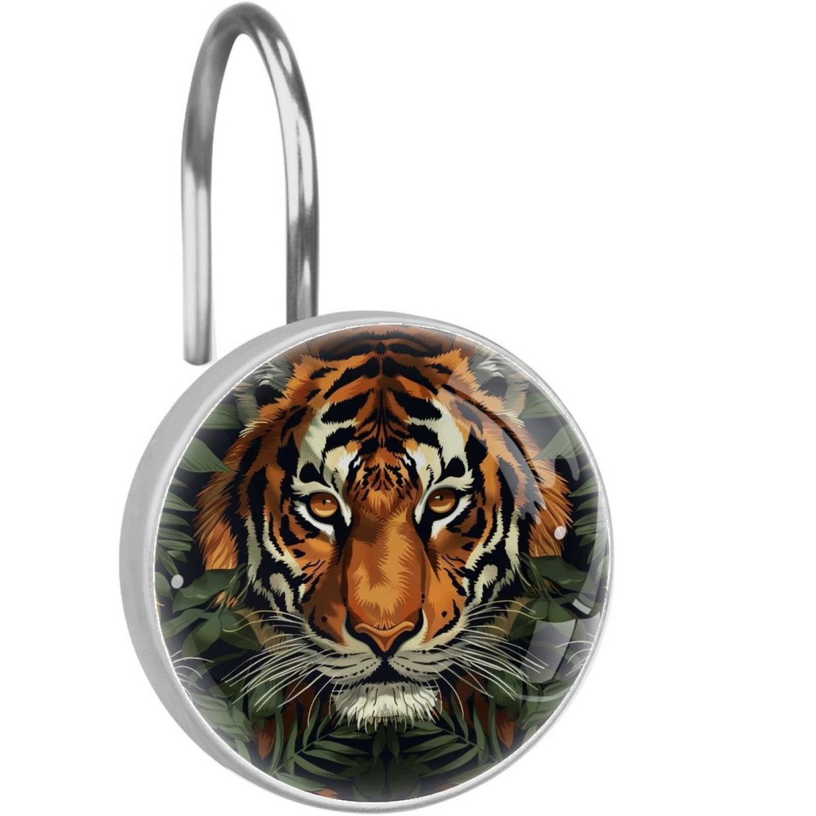 Anneaux pour rideau de douche anti grippage tigre sauvage bleu sarcelle