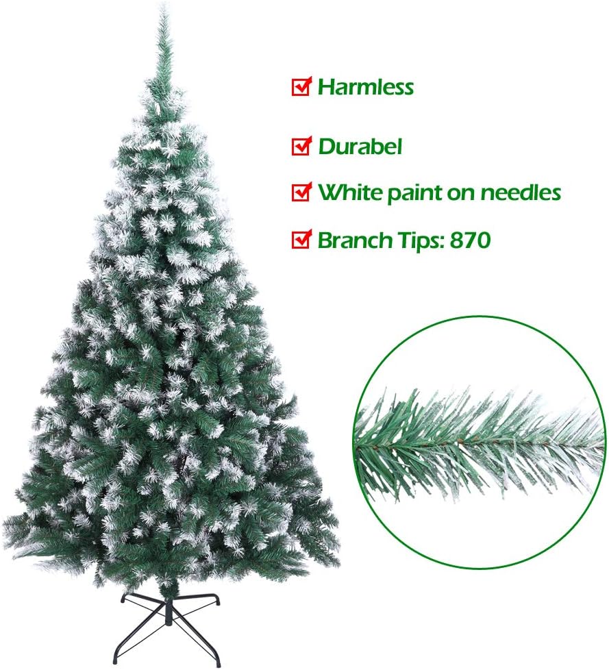 Outvita 7ft Green Partial Flocked Artificial Christmas Tree, Classic Spruce Tree with Sturdy Metal Stand for Home, Office, Party Festival Holiday Decoration,1400 PVC Branch