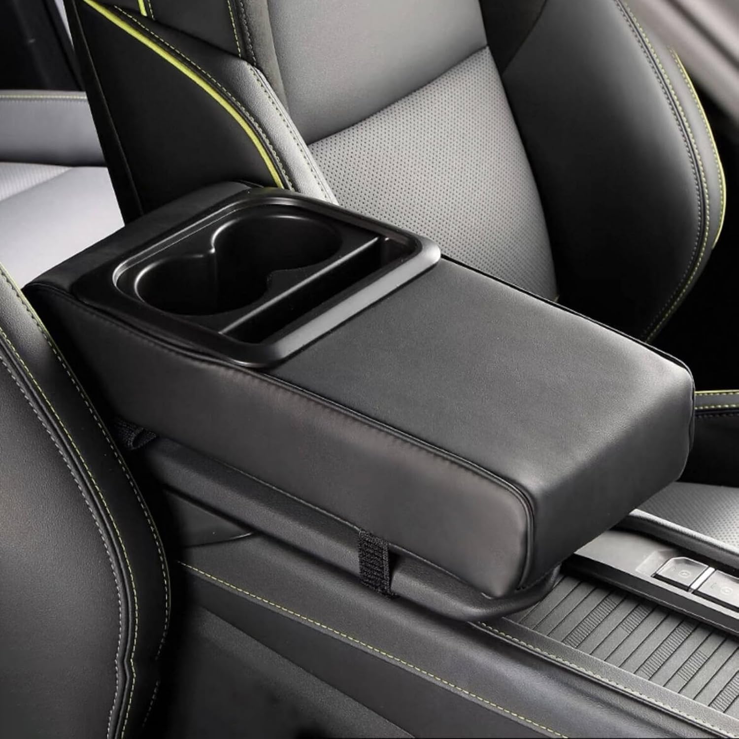 Car Center Console Armrest Pillow with Cup Holder (13.77"*8.26"*2.95") & Phone Holder Waterproof Leather Arm Rest Protector Cushion Car Accessories (Black)