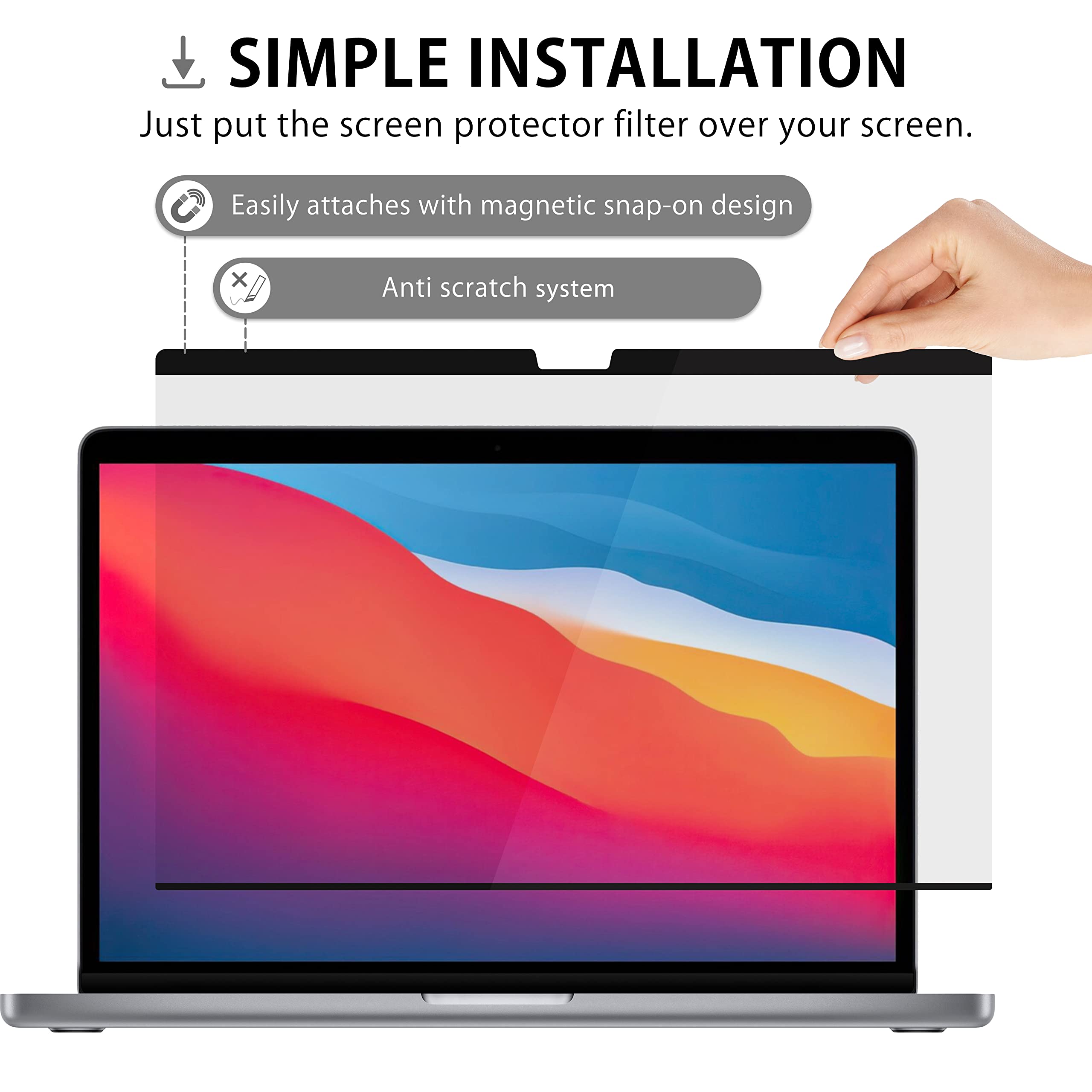 MyGadget Pellicola Privacy per Apple MacBook Pro 13 Inch (2016-2022, M1, M2) | MacBook Air 13 (2018-2021, M1) - Filtro Oscurante Magnetico Film Anti Spia