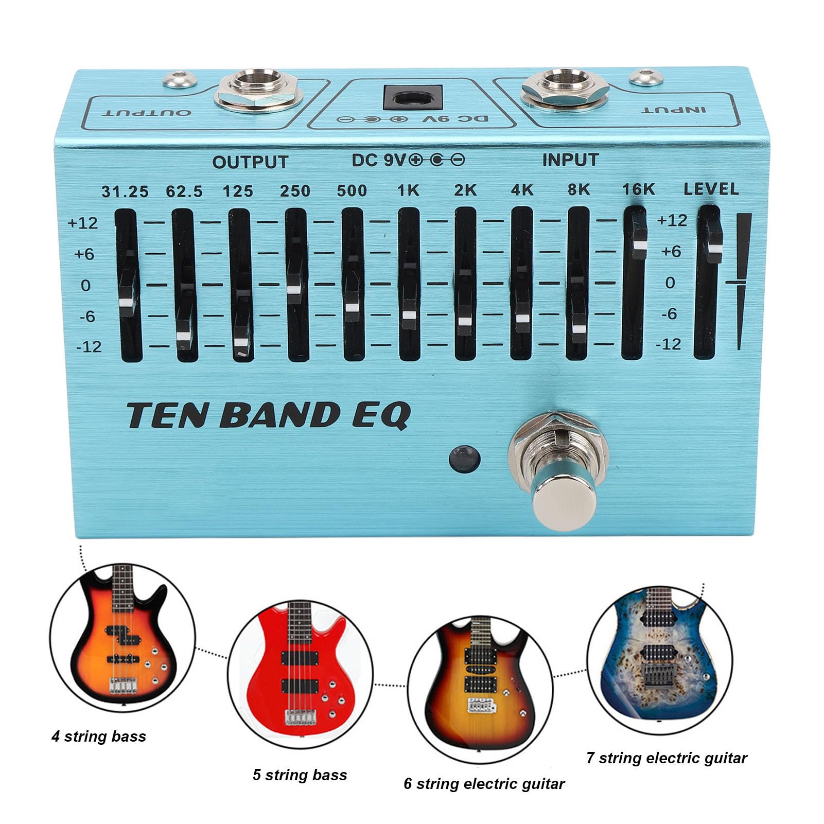 Pedale EQ, EQ True Bypass a 10 Bande DC9V con Luce LED per Chitarra