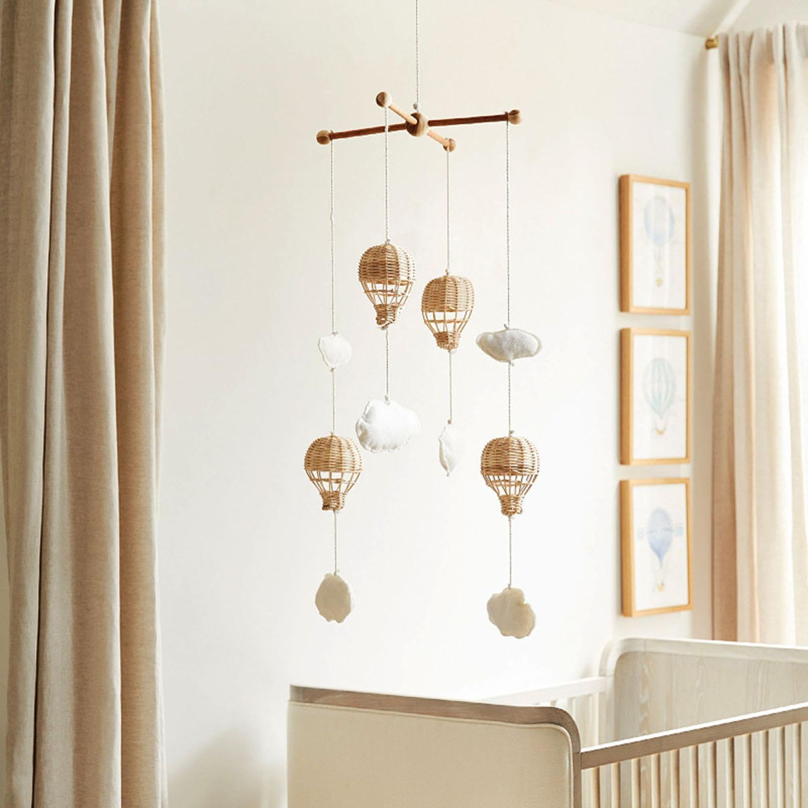 Mobile Creativo per Bambini con Mongolfiera in Rattan e Ciondolo a Forma di Nuvola, Decorazione e giocosa da Appendere per la cameretta dei Bambini, Materiale didattico