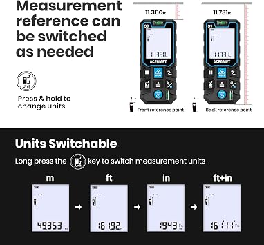 ACEGMET Laser Measure with Phone App, 229ft/70m Laser Measurement Tool with 2 Bubble Levels, LCD Backlit Display, IP54 Waterproof, Pythagorean Mode for Distance, Area, Volume